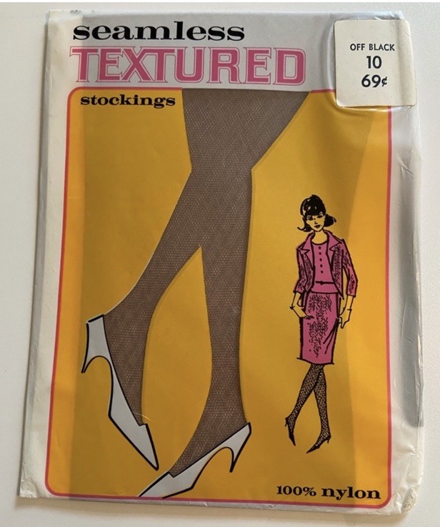 Vintage Seamless Textured Stockings 100% Nylon – Size 10 Off Black
