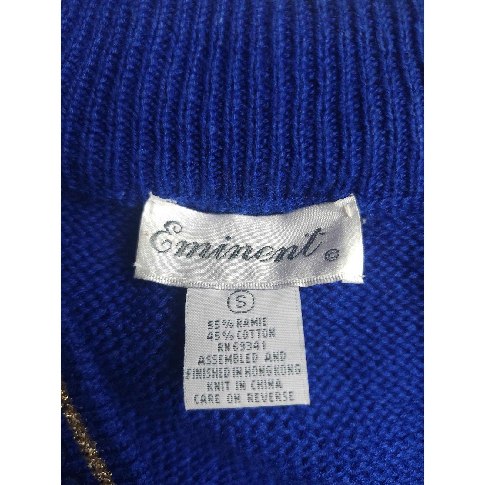 Eminent Vintage Royal Blue Cable Knit Pearl Beaded V-Neck Sweater Small Womens