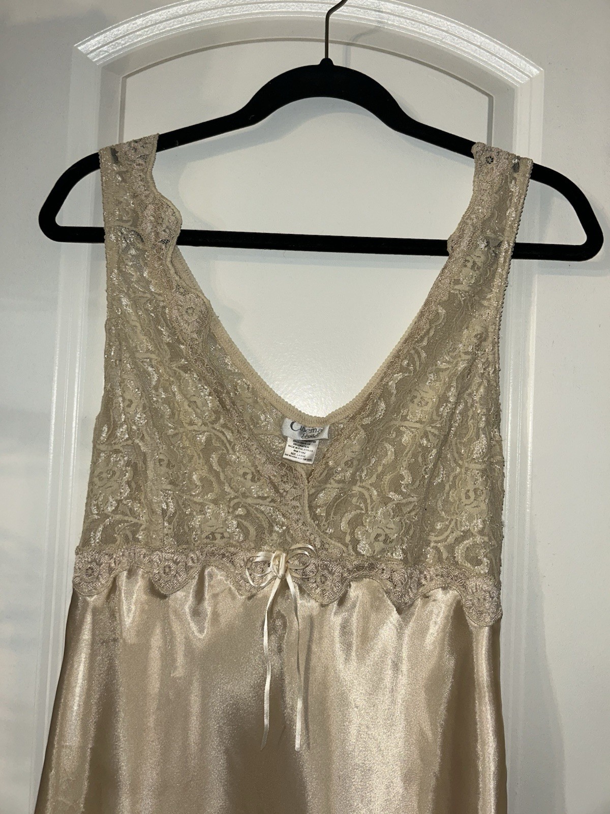 Vintage Cinema Etoile Satin Lace Nightgown Chemise Champagne Gold Slip Large