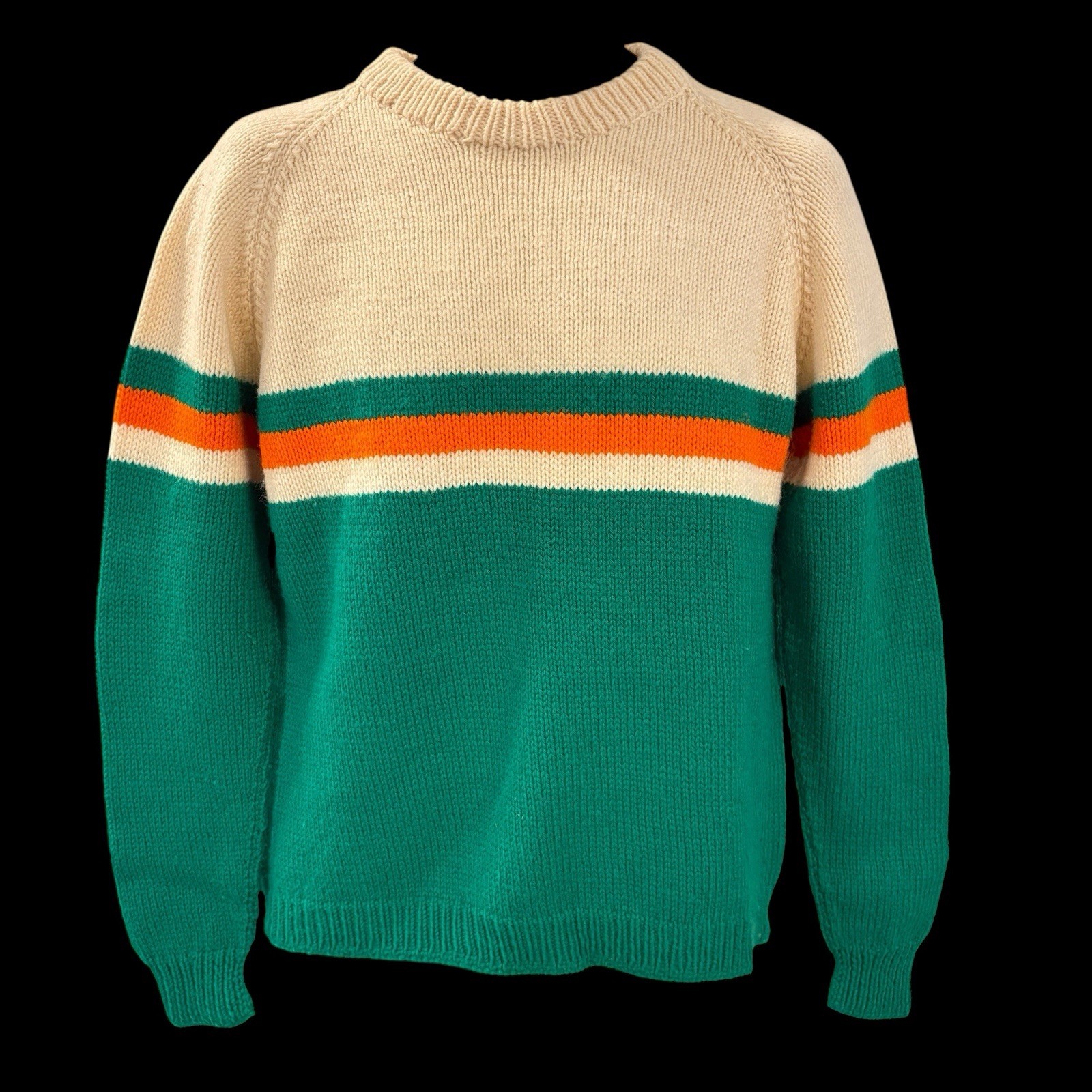 Hand Knit Pullover Sweater Jumper Handmade Bold Stripe Green Size M VTG 90’s Y2K