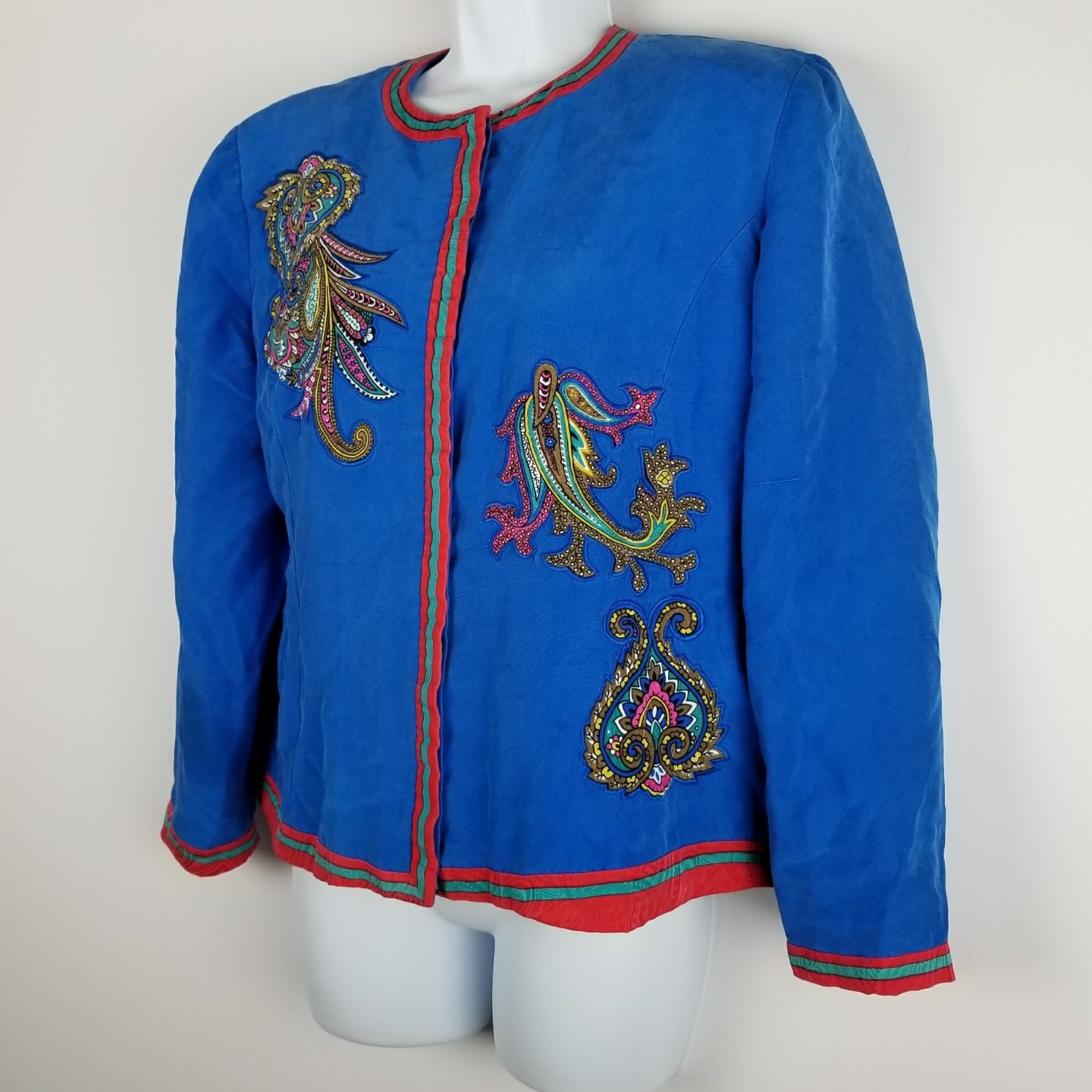 Anne Crimmins UMI Collection Jacket vintage 80’s size 14 Blue paisley applique