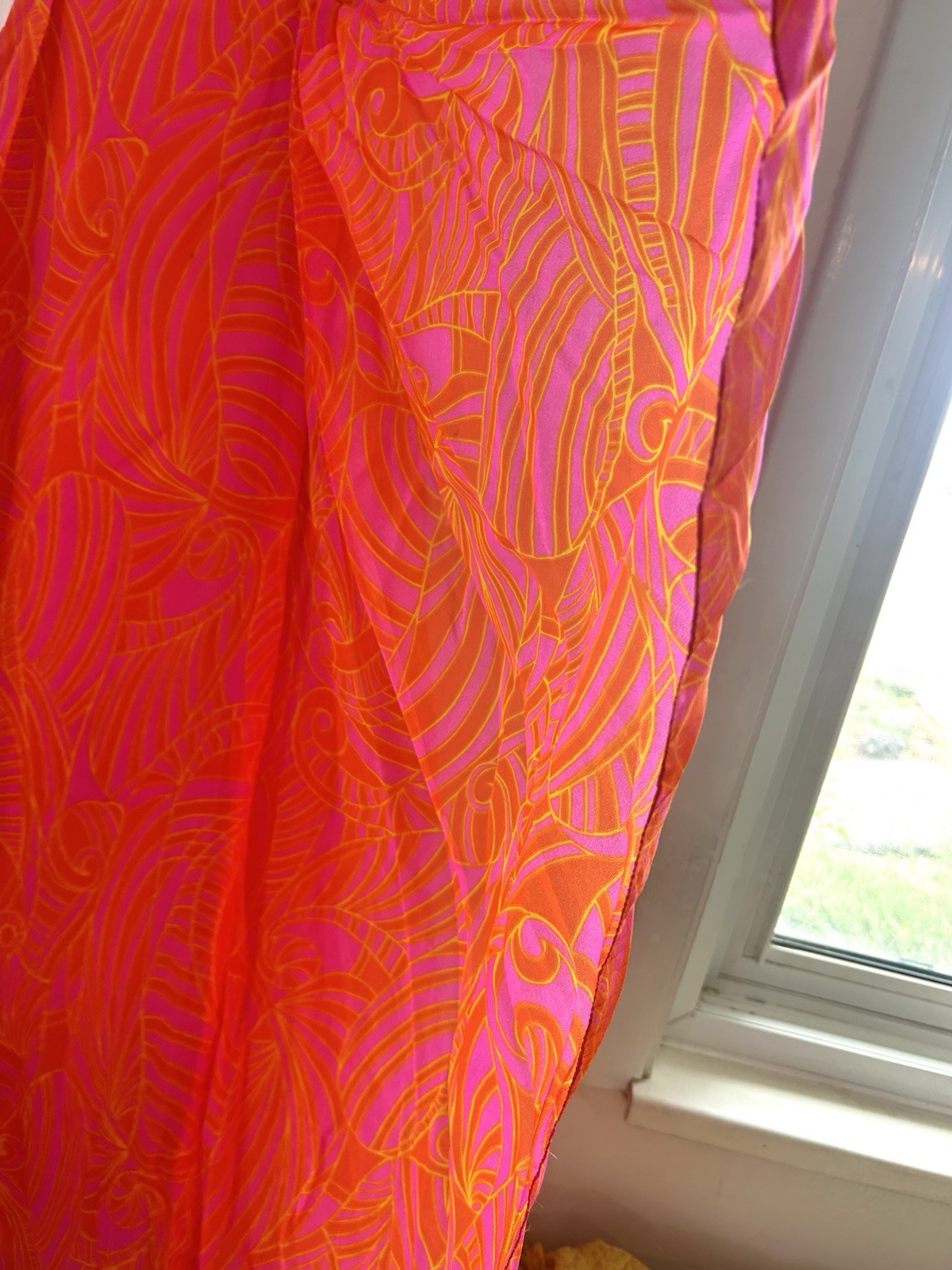 Vintage 60s Pavilion for I. Magnin Bright Pink Orange Patterned Maxi Gown