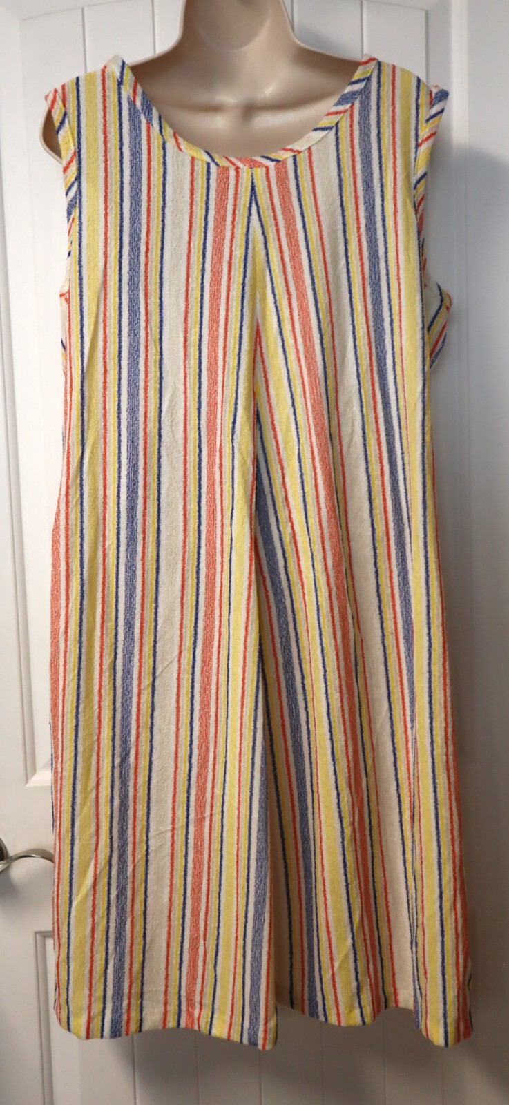 Vintage 70’s TERRY Cloth multicolor striped house dress size M 12-14 (USA)