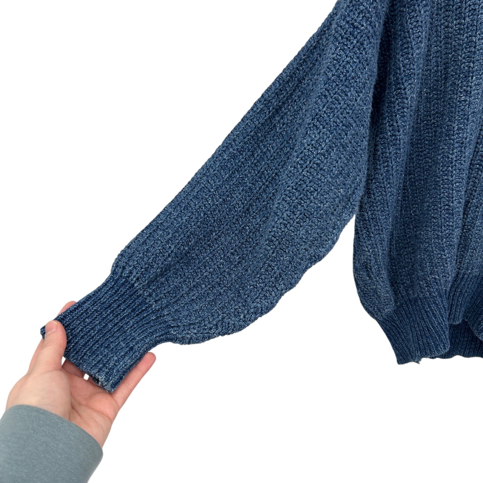 Chunky Fisherman Knit Henley Sweater M Blue Grandpa Cabincore Heritage Made USA