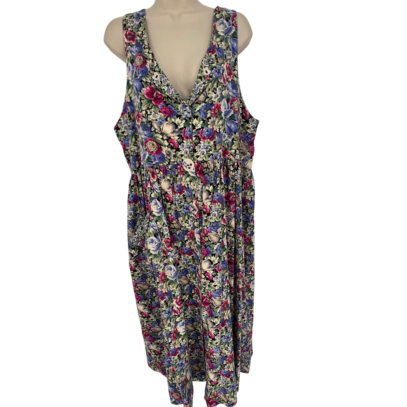 Dogwood Lane Rare Vintage 90s Floral Jumper Dress Ceramic Buttons Womens M