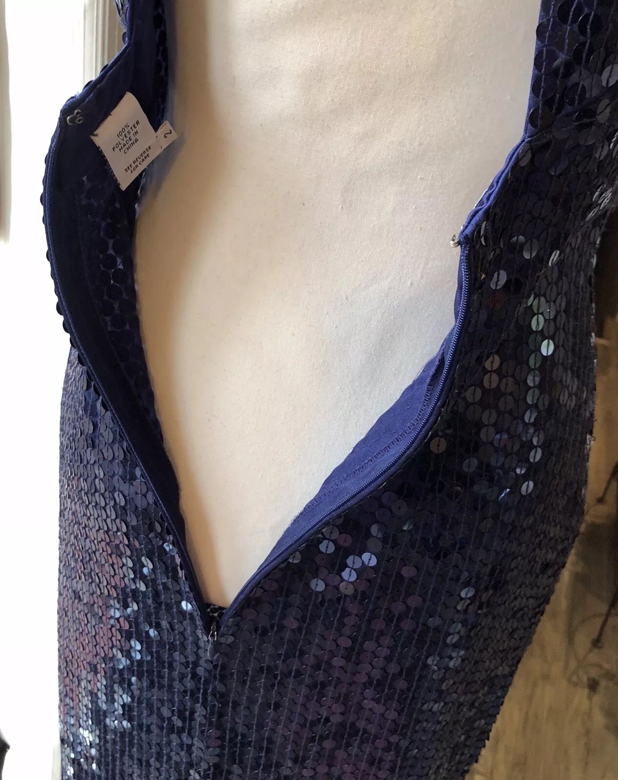 Lillie Rubin Exclusive Heavy Blue Mermaid Shimmer Sequin Beaded Dress VTG Size 2