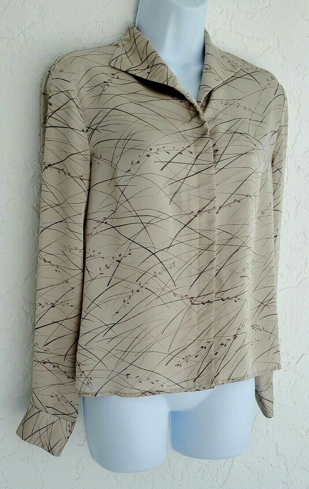Vintage Women’s JONES WEAR 1980’s Abstract Brown Button Down Career Blouse SZ 10