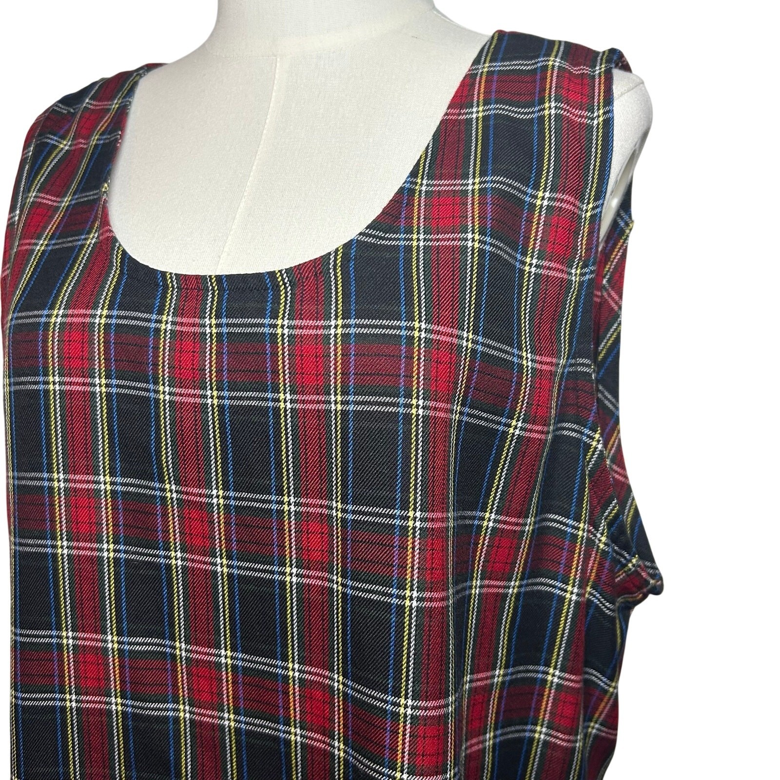 Willow Ridge Red Green Plaid Sleeveless Tartan Dress PXL Grunge Dark Academia