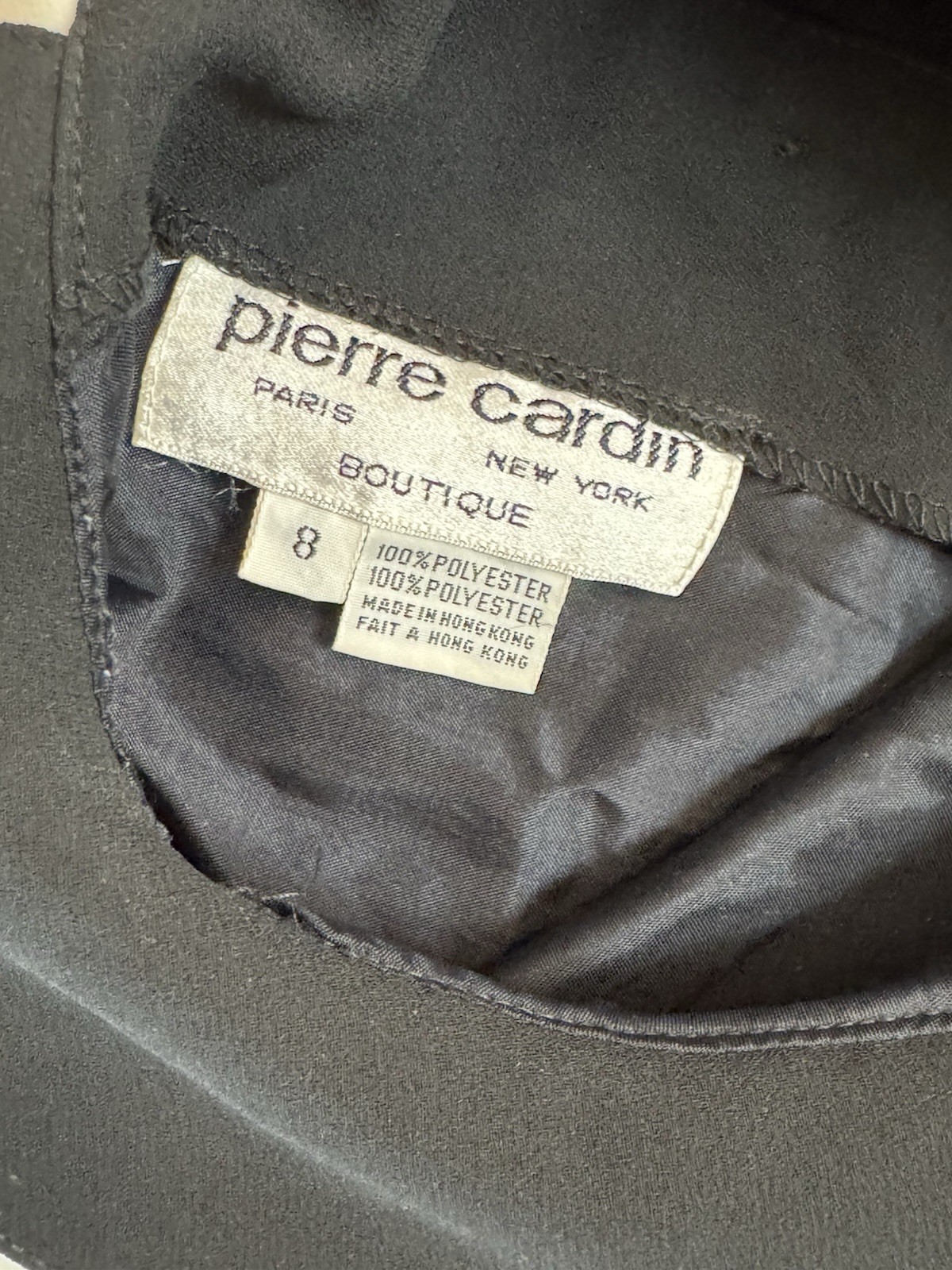 Vintage Pierre Cardin Boutique Black White Crepe Midi Dress Peter Pan Collar 8
