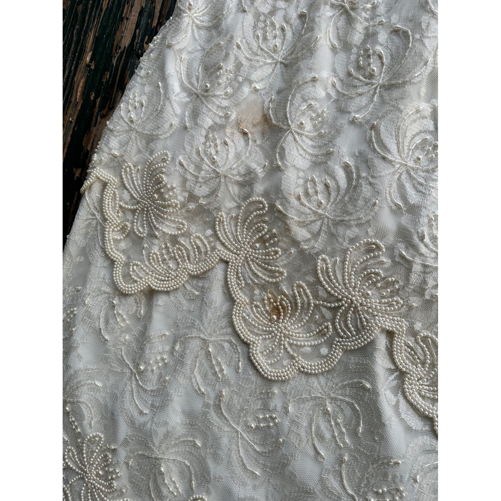 Carina by Daisy Lee Vintage Ivory Lace Pearl Beaded Scalloped Cocktail Dress