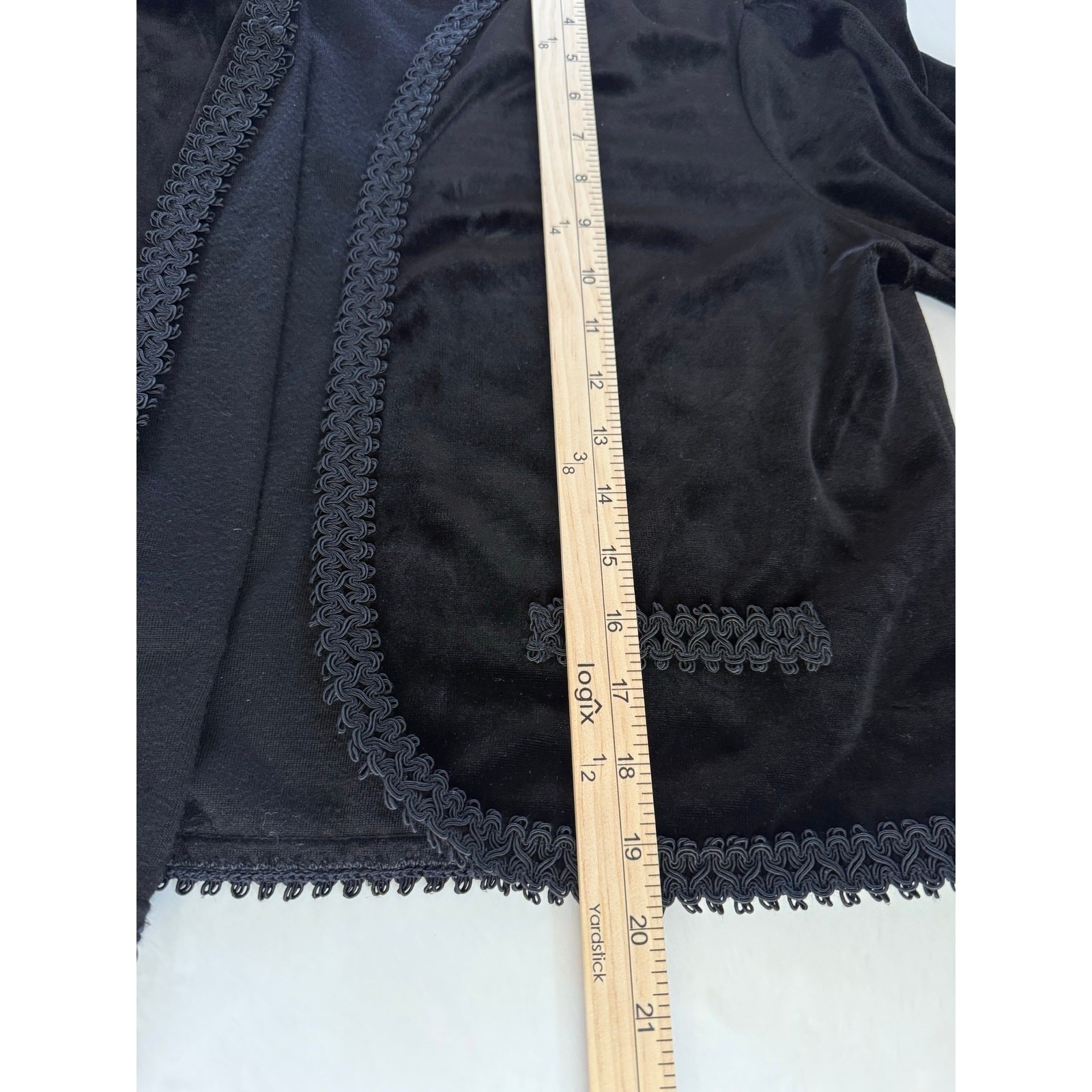 Vivanti Velvet Cardigan Women 14 Black Soutache Trim Cropped Jacket Vintage
