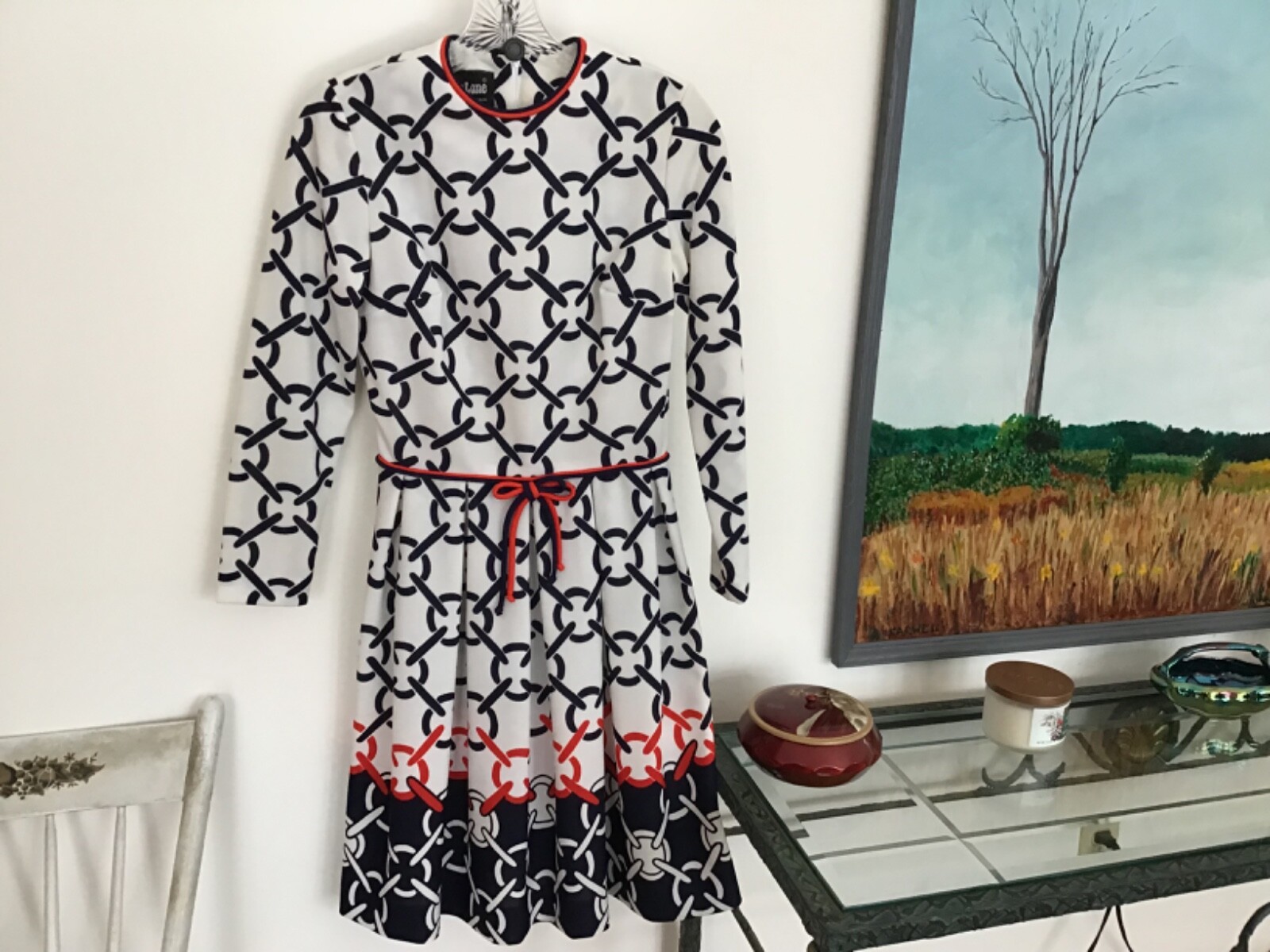 Vintage 70’s SHADY LANE for Jonathan Logan Op Art Rings Mod Midi Dress Size 9/10