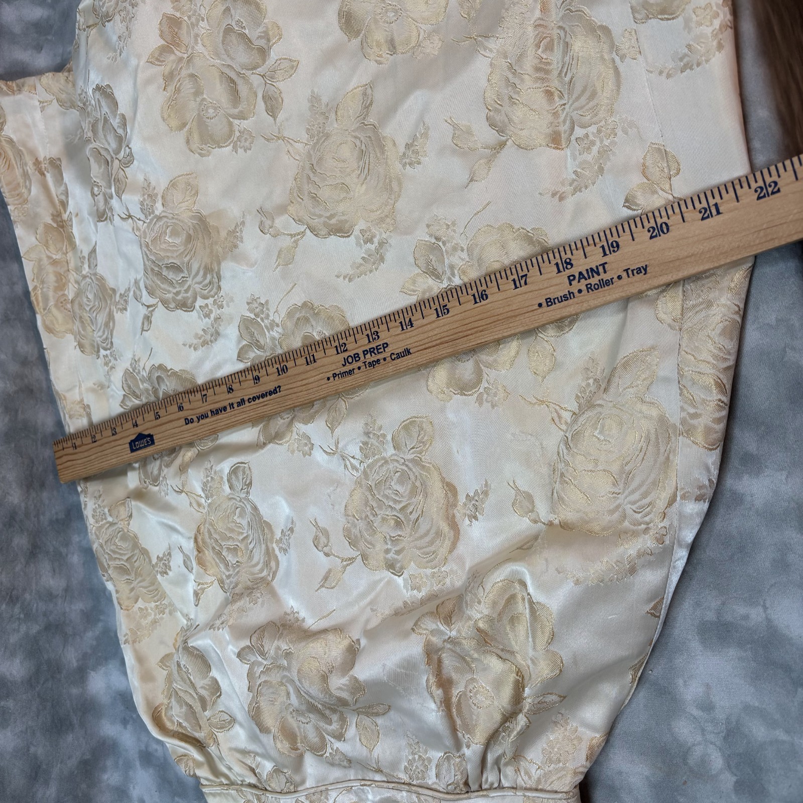 1950s Vtg Satin Brocade Formal Gown XS Champagne Rosette Waist Hand Made
