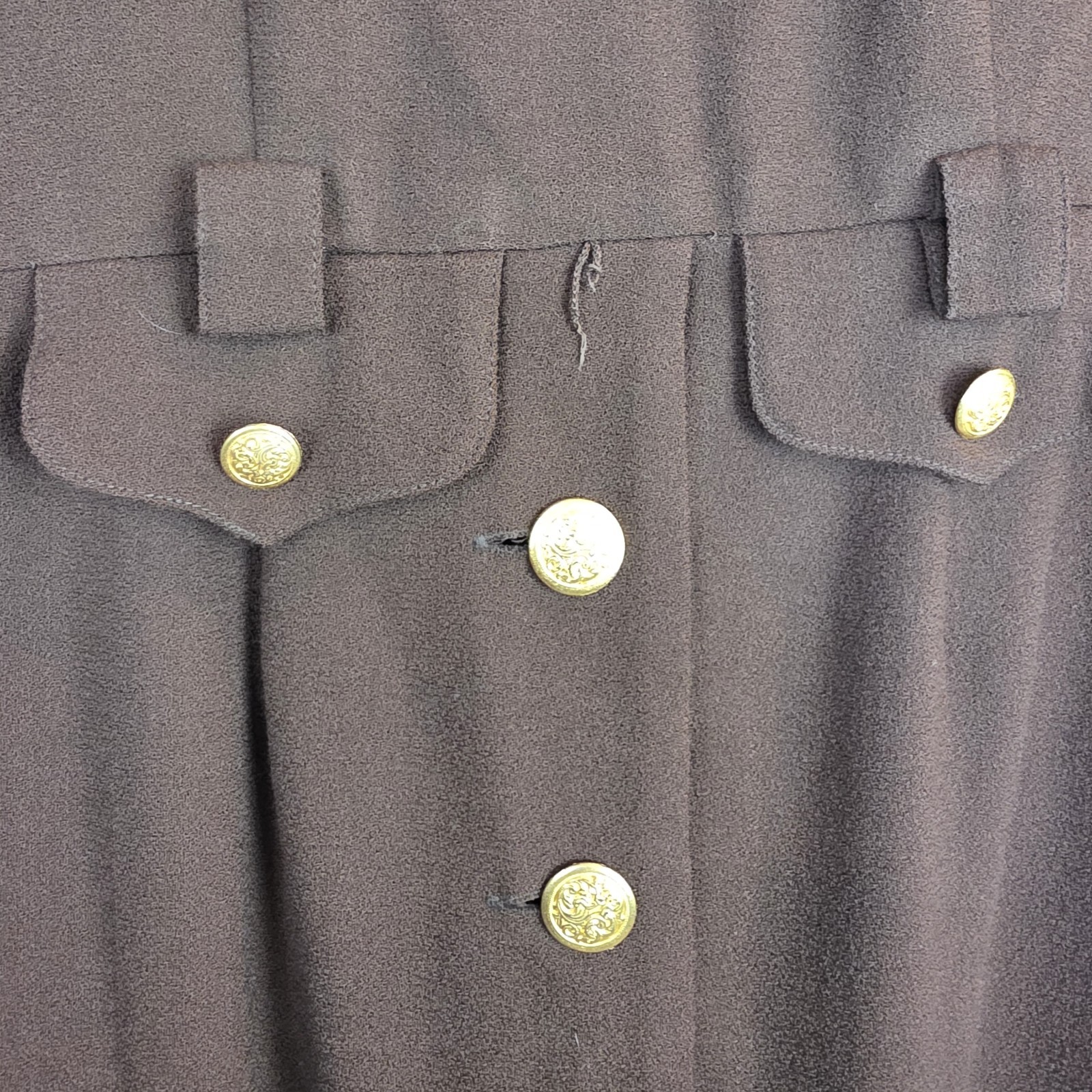 Vintage Oberon Wool Mocca Brown Dress Gold Buttons Desinging Women Sz 6.D168