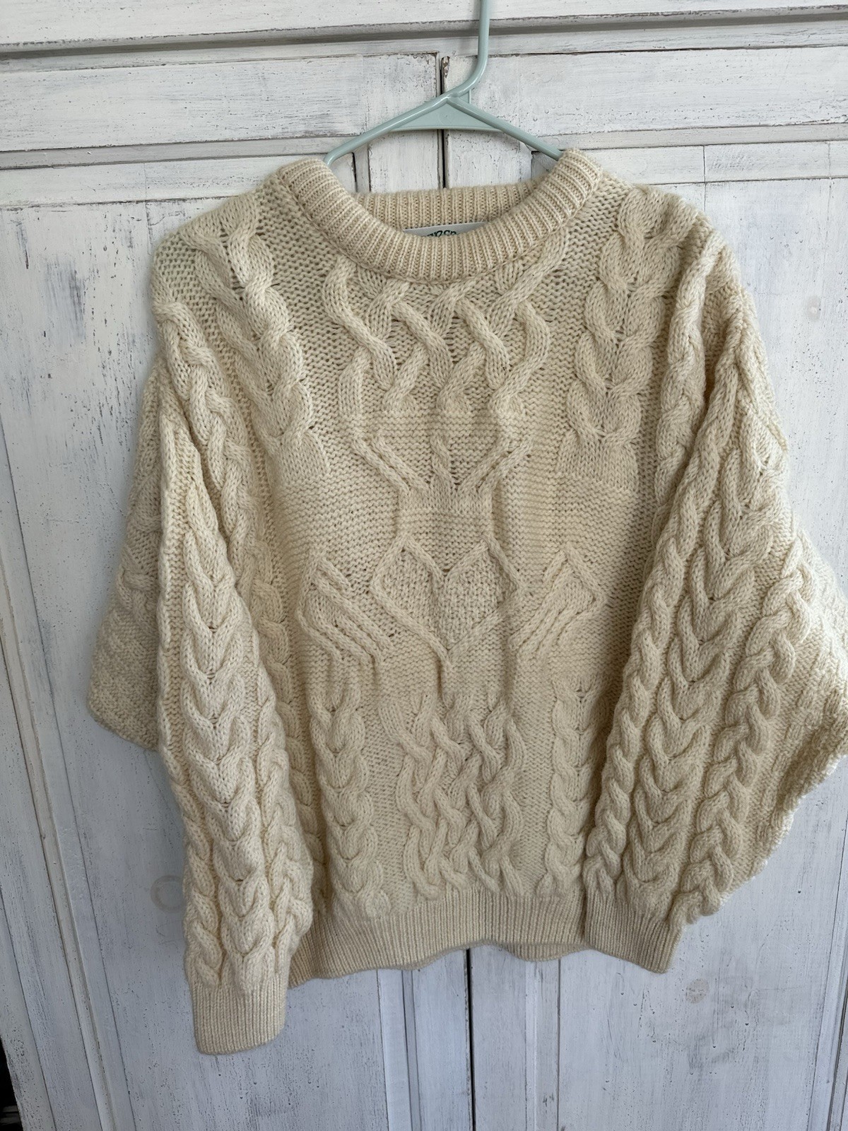 Aran Crafts Vintage Fisherman’s Sweater 100% Wool, Ivory, Size Large, Ireland