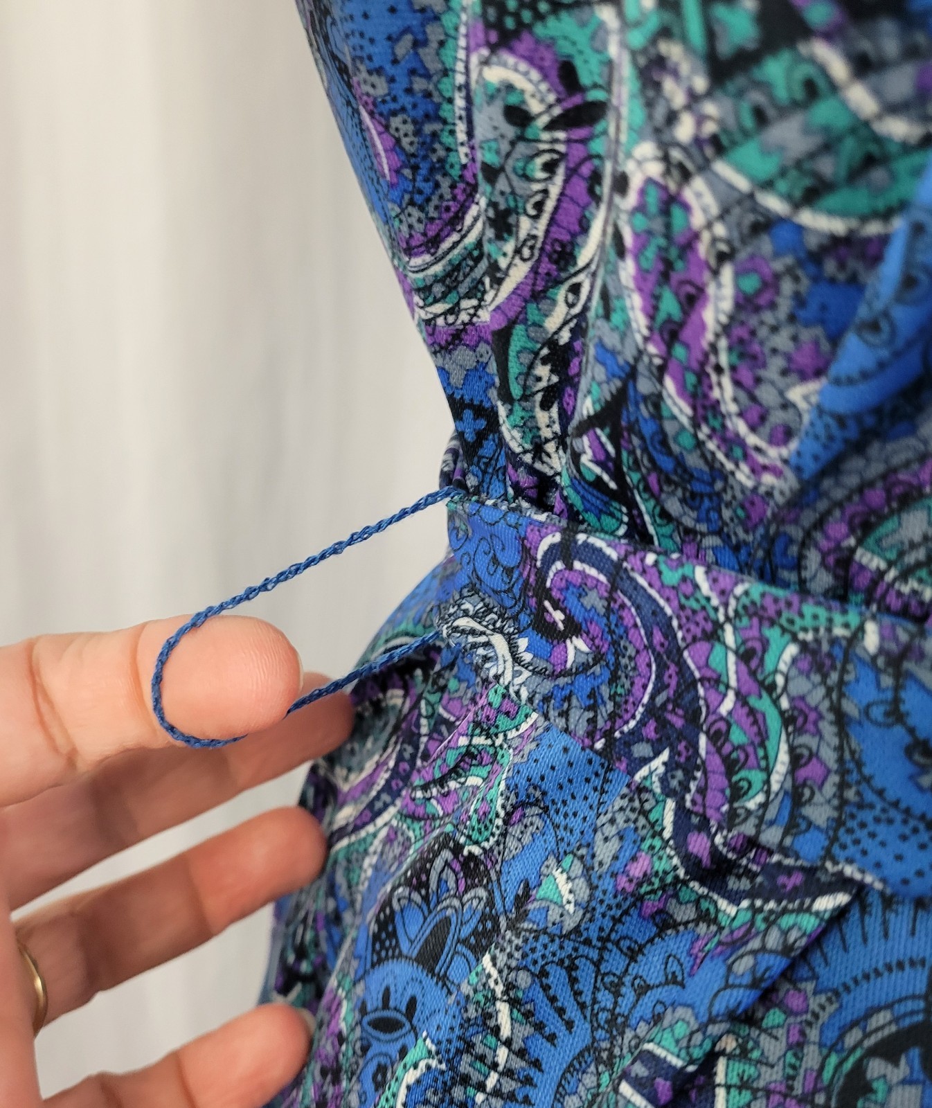 Vintage Ina Carol Blue & Purple Paisley S/S Dress w Matching Tie Belt Size 14