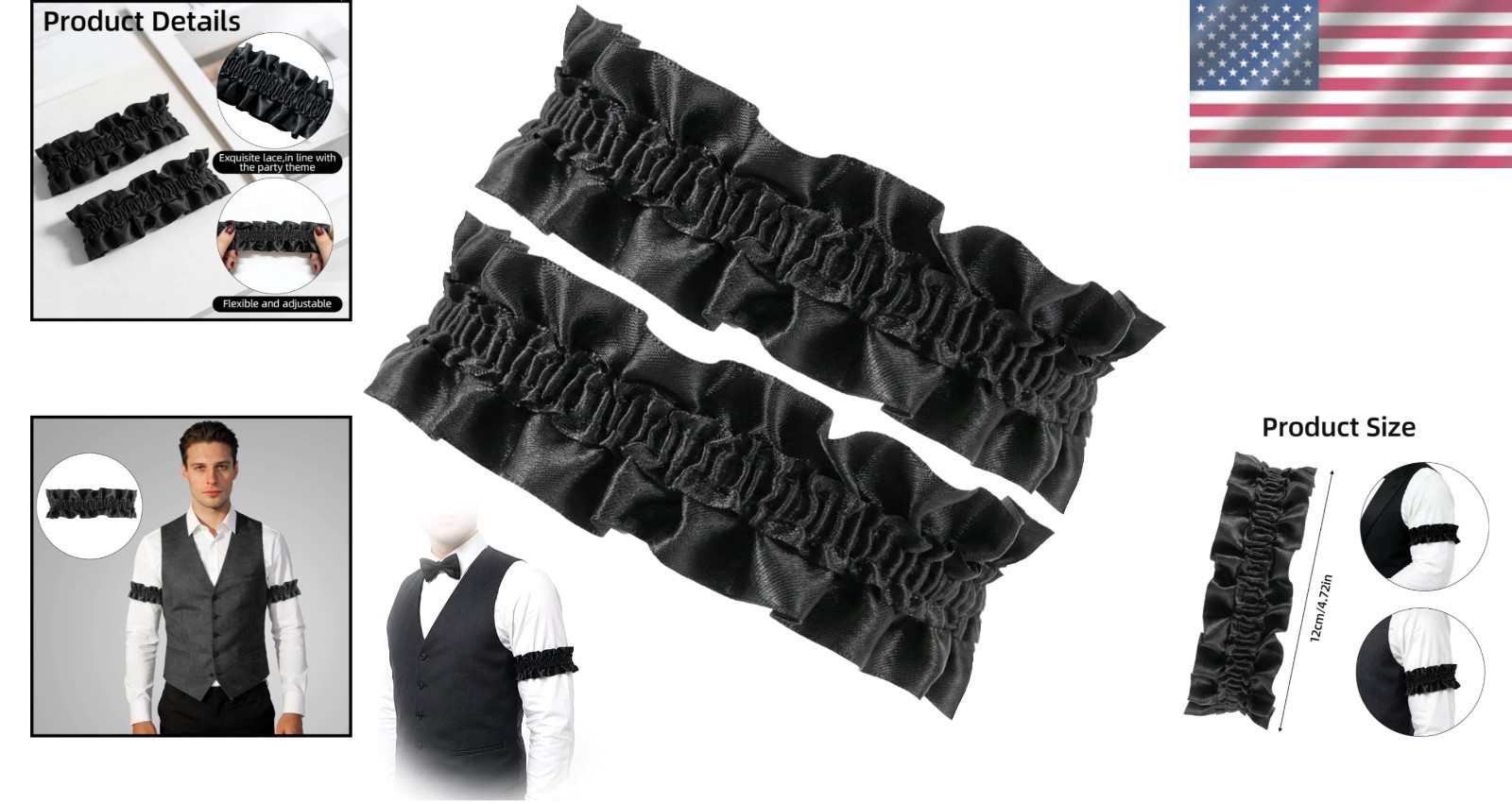 Lightweight Vintage Sleeve Garters with Pleats – Perfect for Roaring 20s Events