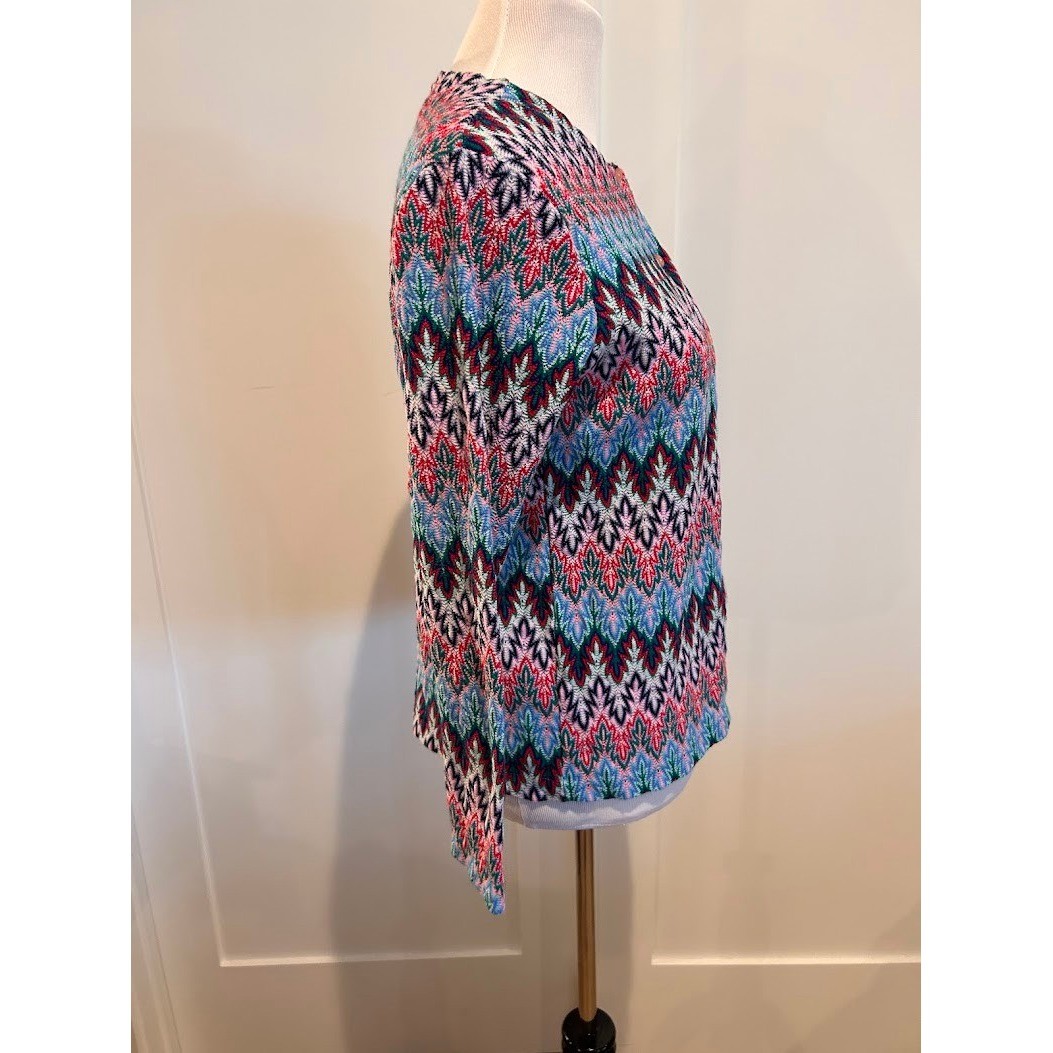 Miss Holly Vtg 70’s Chevron Zigzag Knit Cardigan Sweater Multi Color Womens M
