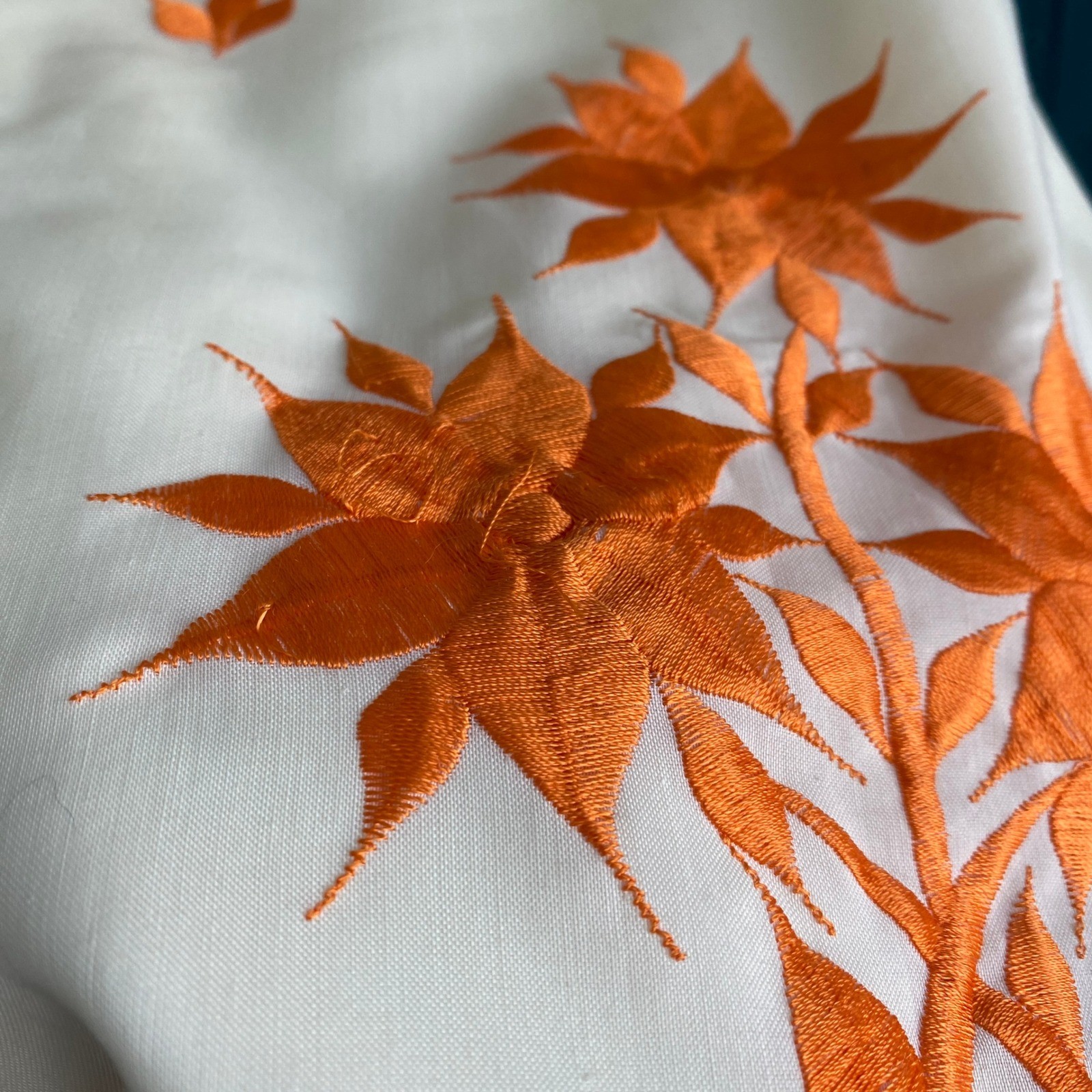 VTG Prairie Dainty Embroidered Floral Scalloped Maxi Dress XS White Orange