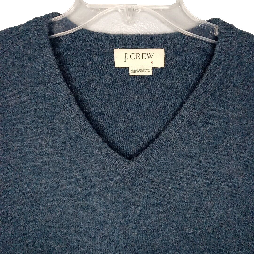 Vintage J Crew Sweater 100% Lambs Wool Womens Sz M Blue V-Neck Pullover Warm