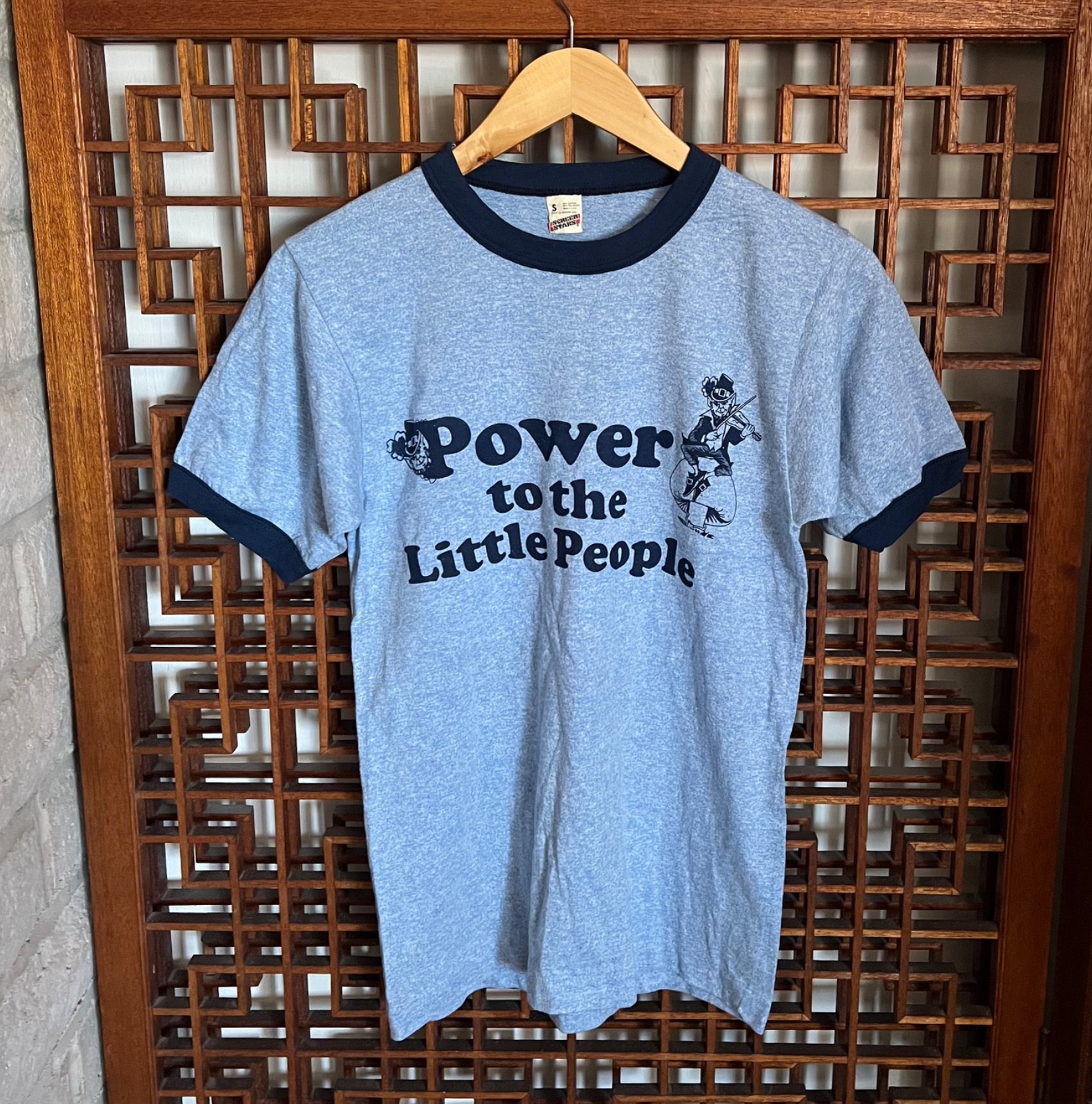 Vtg 1970s S t shirt Ringer Heather Screen Star Single Stitch Power Little People