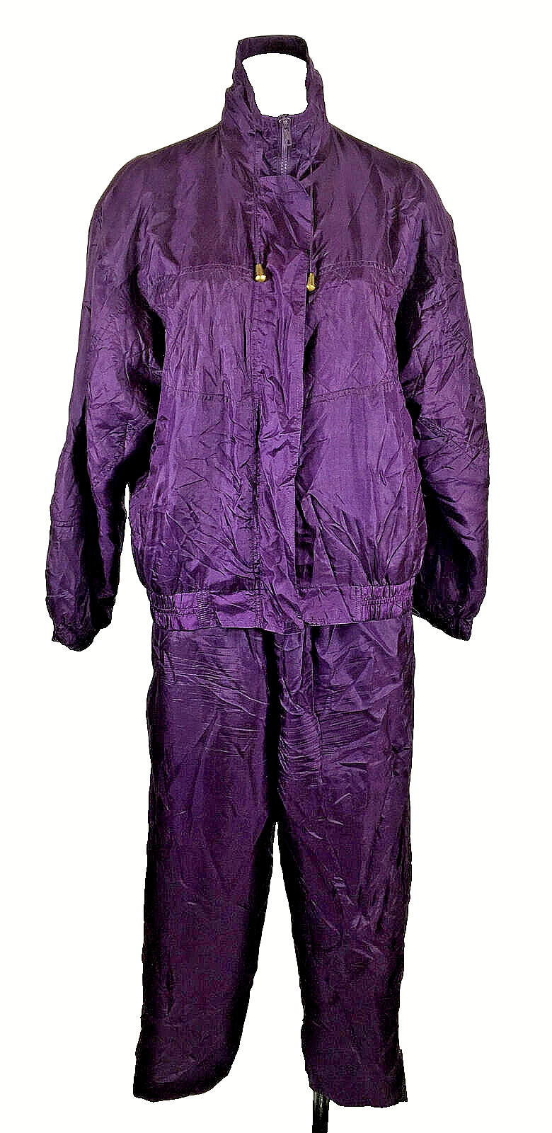 Vintage Laura Katherine Purple Womens Tracksuit 2 Piece Jacket & Pants sz S SILK