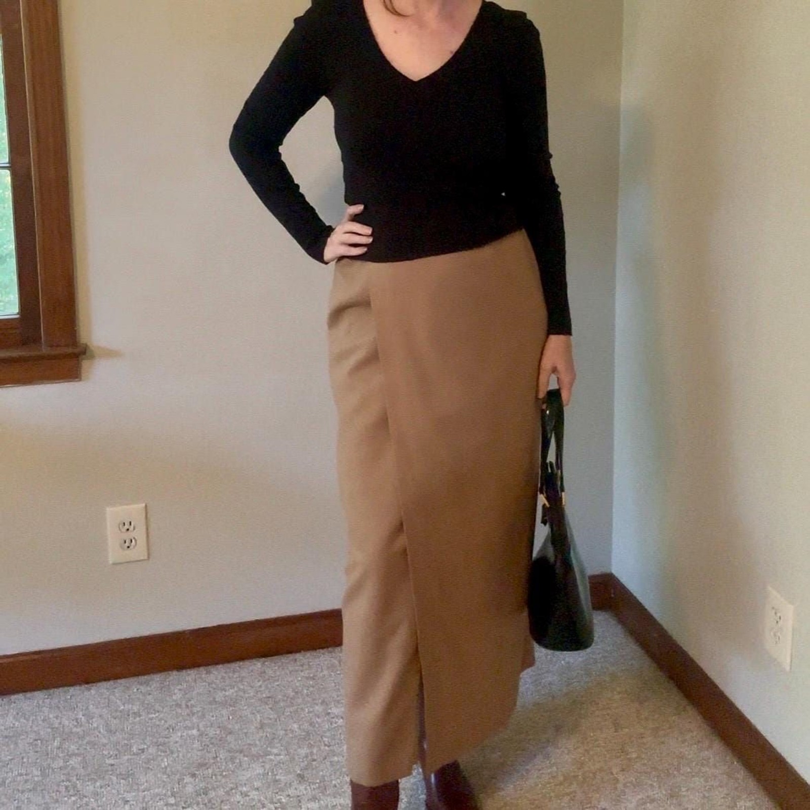 Vintage SISLEY Camel Italian Virgin Wool Wrap Maxi Skirt, 90s Minimalist, Size 6