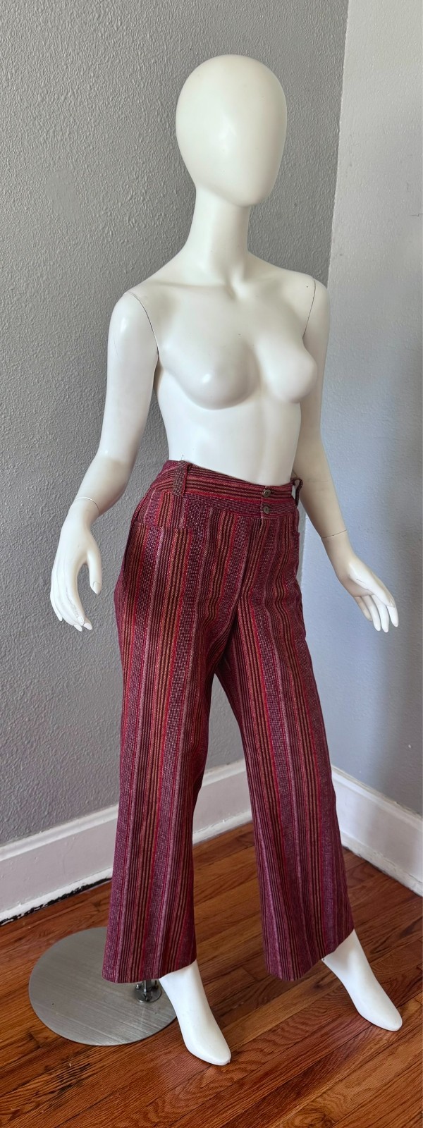 Vintage 70s Burgundy Retro Hippie Trousers Pants L/XL