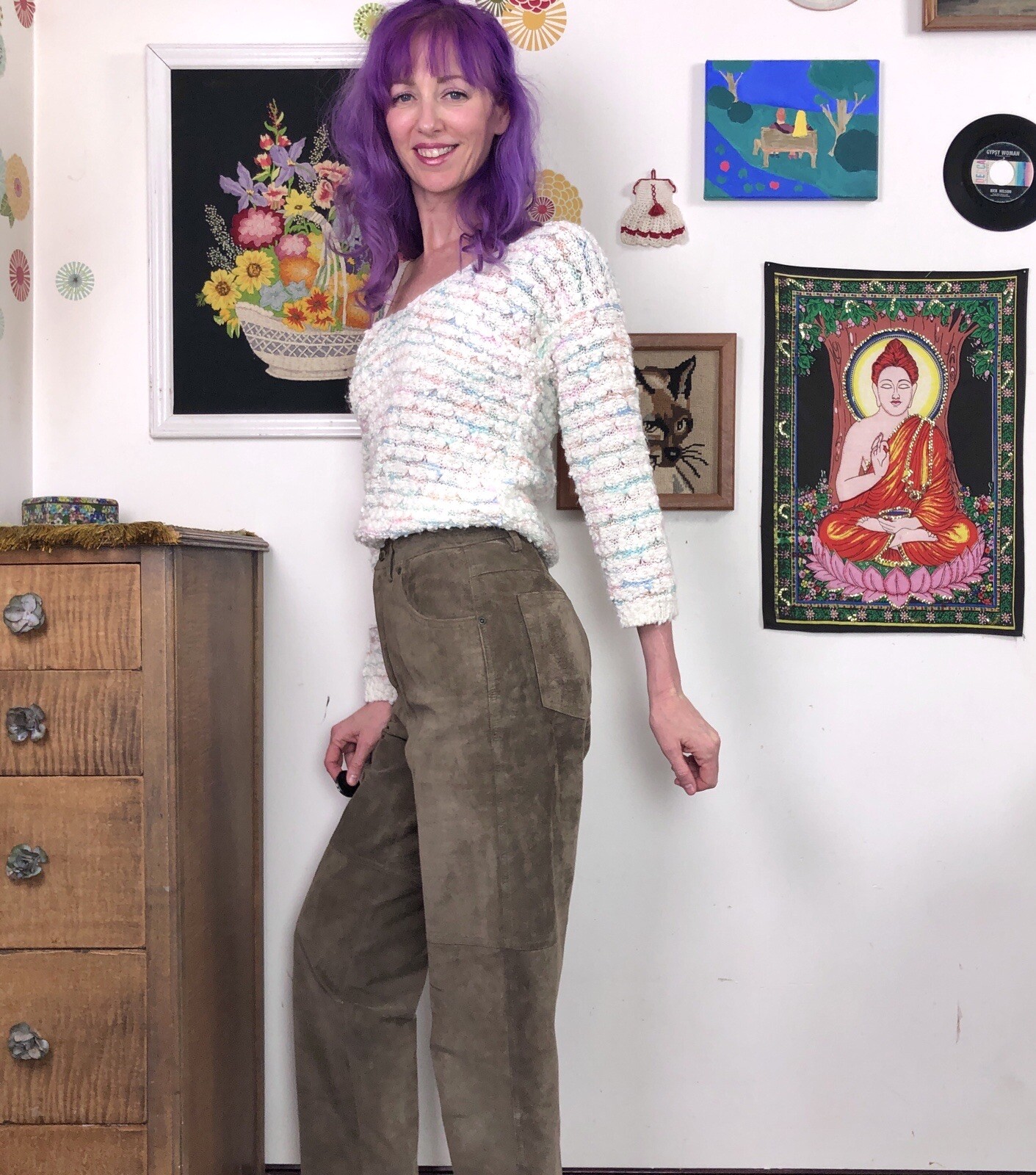 Vintage Suede Pants, 1990s High Waisted Leather Suede by Liz Claiborne, Sz 10 M