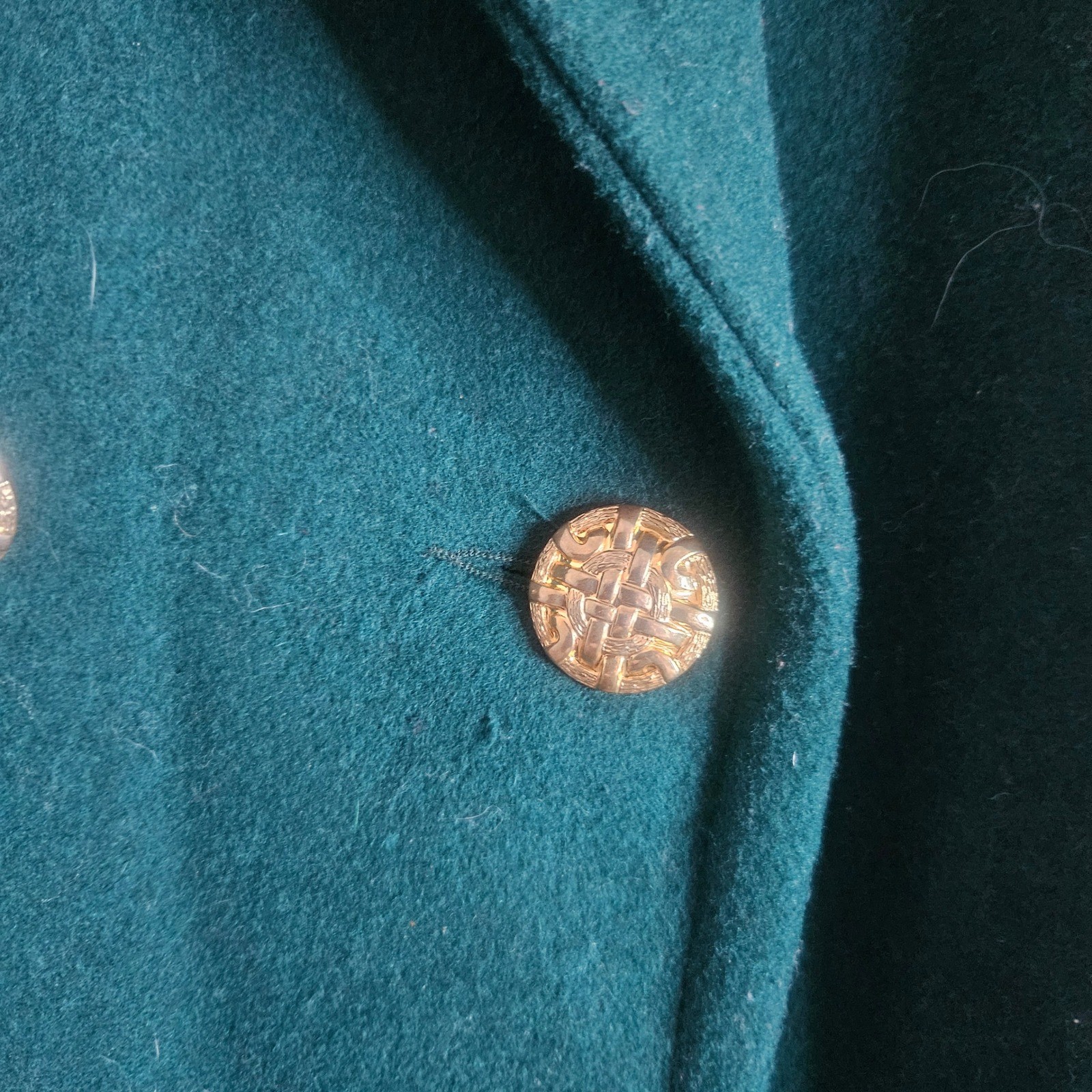 Donnybrook Vtg Emerald Green Wool Coat Velvet Gold Button 14DP 90s Ukraine