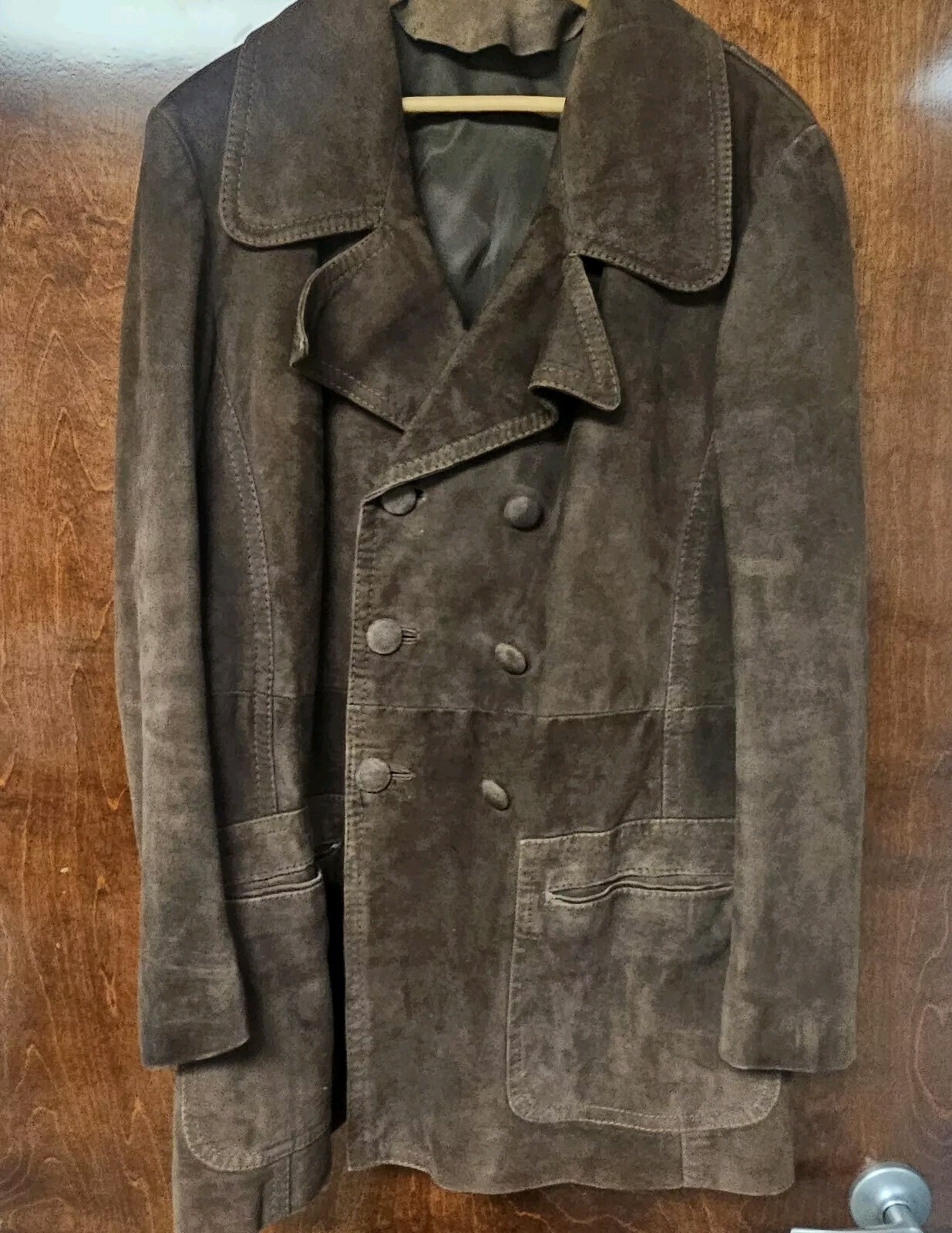 Vintage Rare Brown Leather Double Breasted Jacket From 70’s No Tags Warm