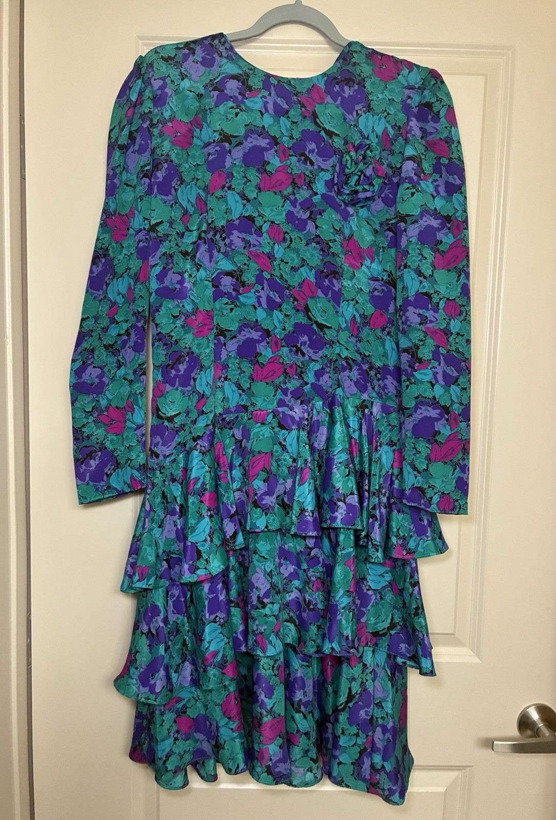 Vintage 80s Jody California Floral Tiered Ruffle Midi Dress – Size 11/12