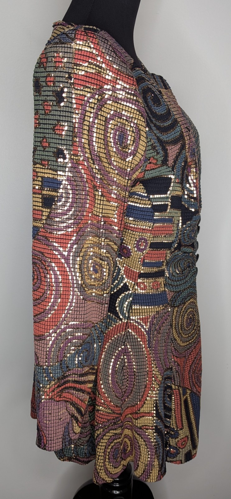 Vtg Lillie Rubin Hand Painted (?) Metallic Jacket Mosaic Pattern Spiral Petite