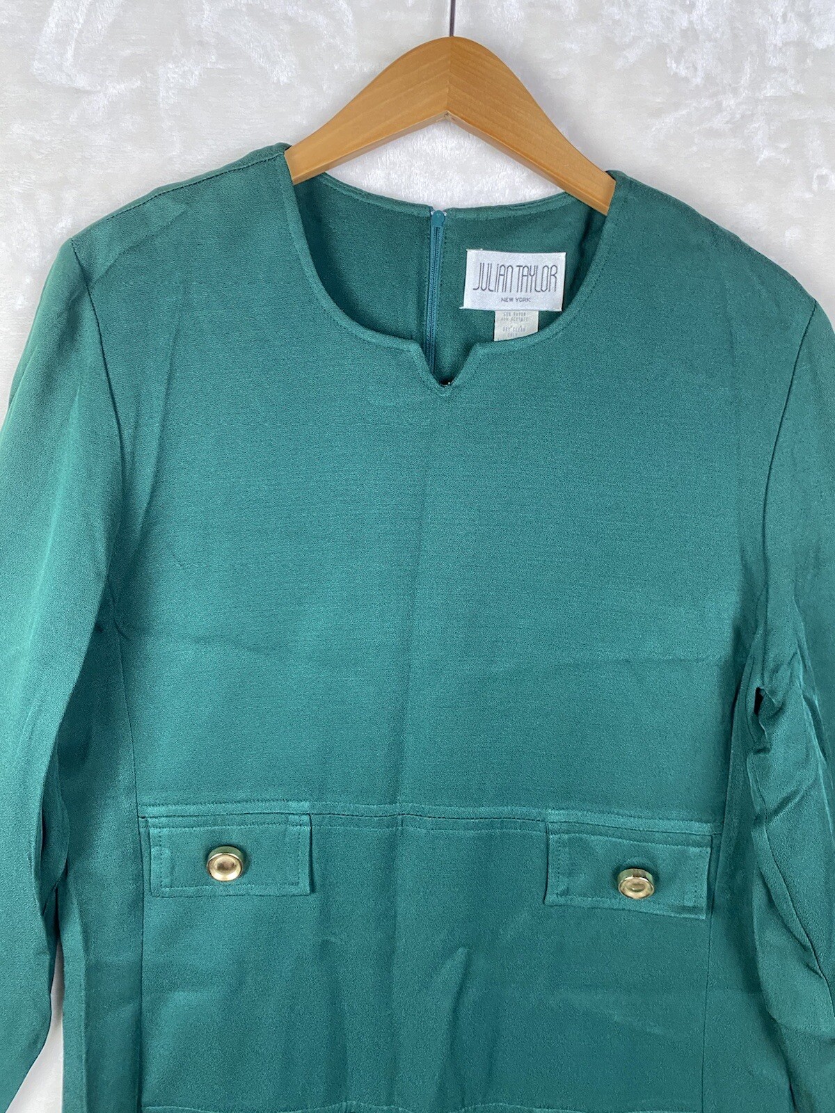 VTG 80/90s Julian Taylor Sheath Dress Womens 14 Green Minimalist Modest Office