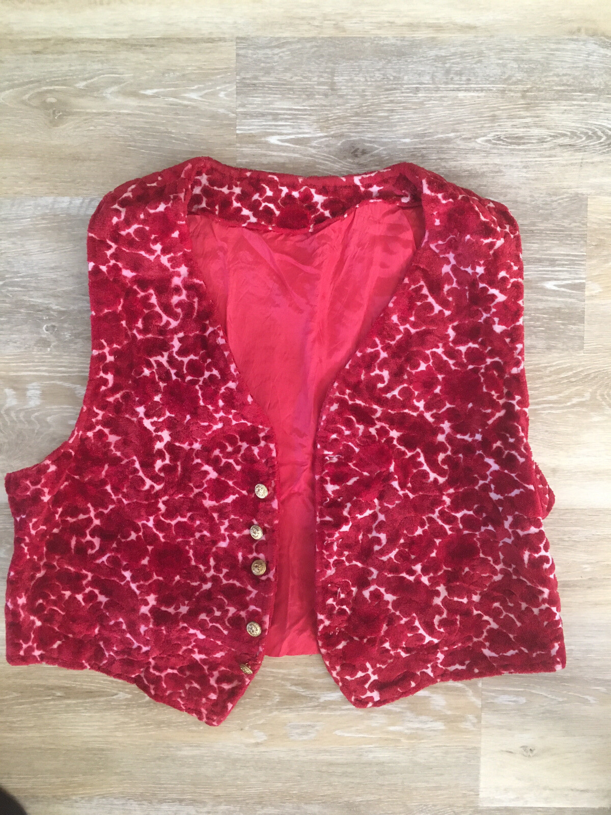 Vtg Carpet Tapestry Vest Floral Print Chenille BoHo Festival Aladdin L XL