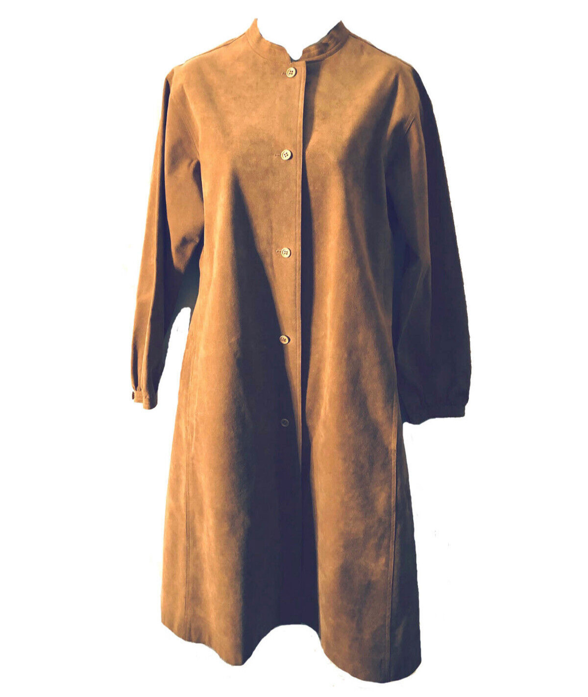 Halston Rare Camel Brown Ultra Suede Long Sleeve Vintage Coat Dress Duster M