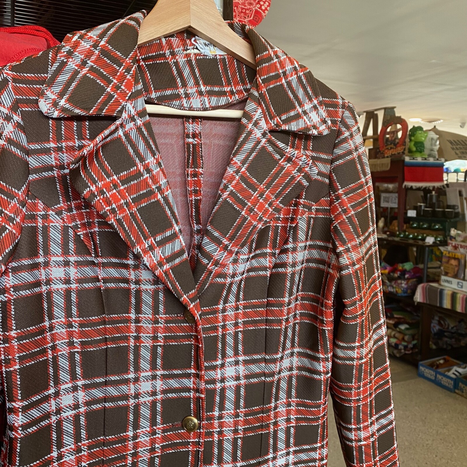 1970s Vintage MARTY GUTMACHER Blazer Retro Preppy Brown Red Plaid Jacket