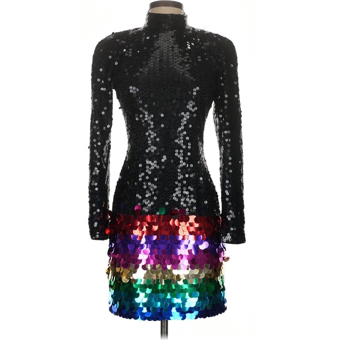 Vintage Niteline Rainbow Sequin Black Dress Long Sleeve Open BK PRIDE 80s 90s 4