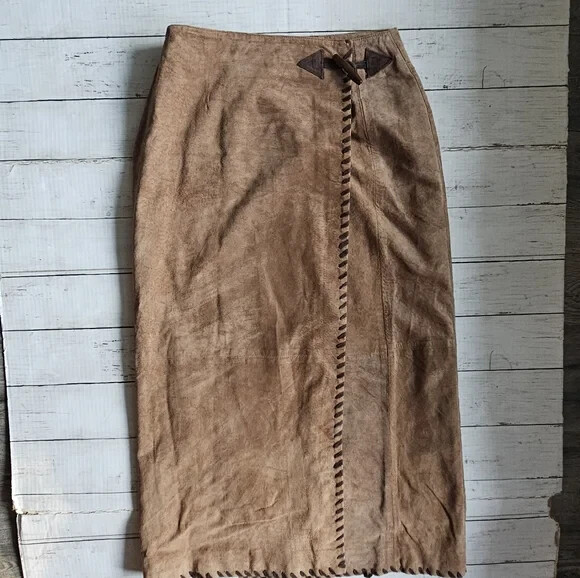Vintage Lew Magram 100% Leather Skirt Size 10/28″ Waist