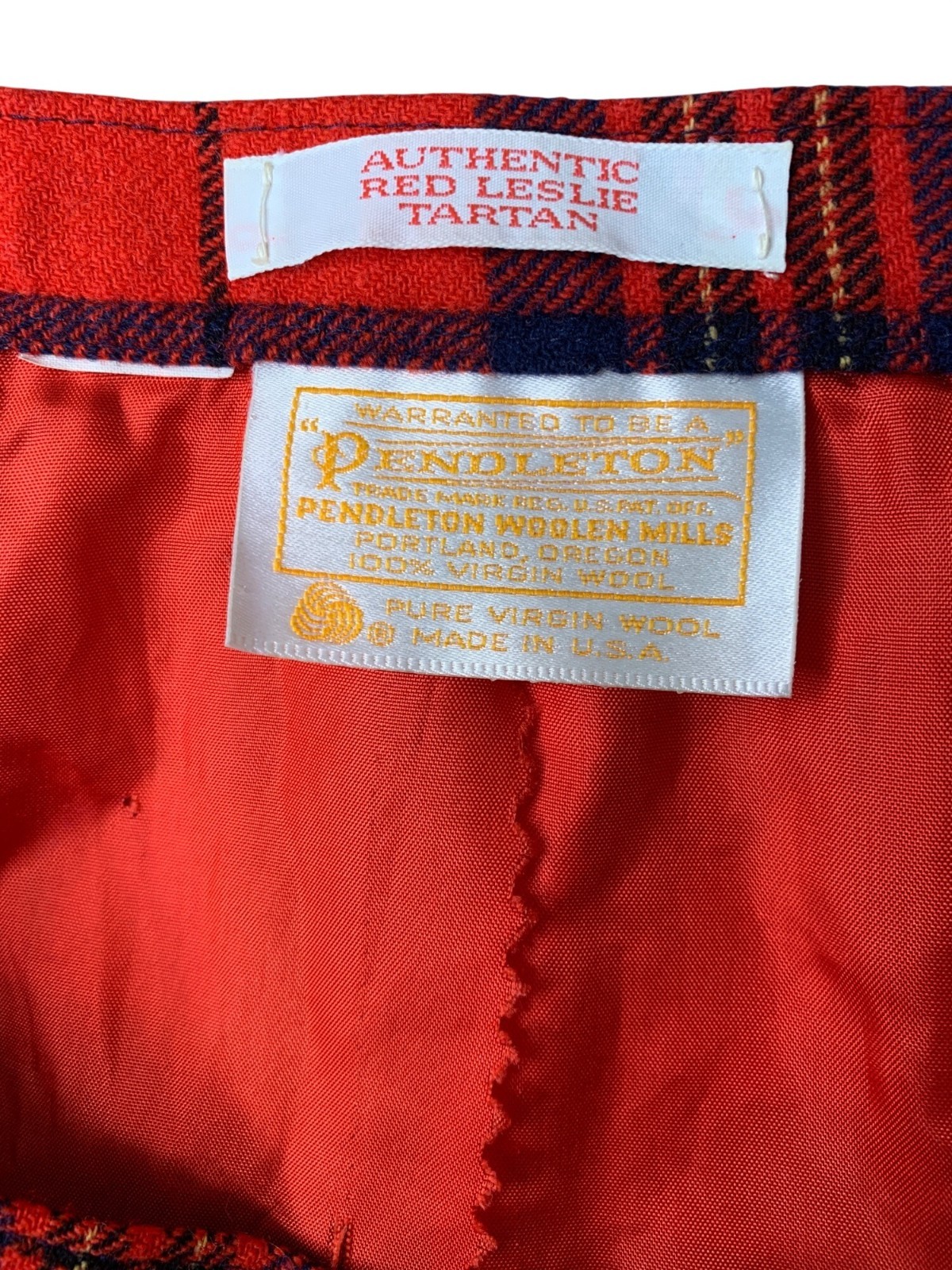 Vintage 70s Pendleton Red Leslie Tartan Wool Midi Skirt USA 10/12 Moth Holes