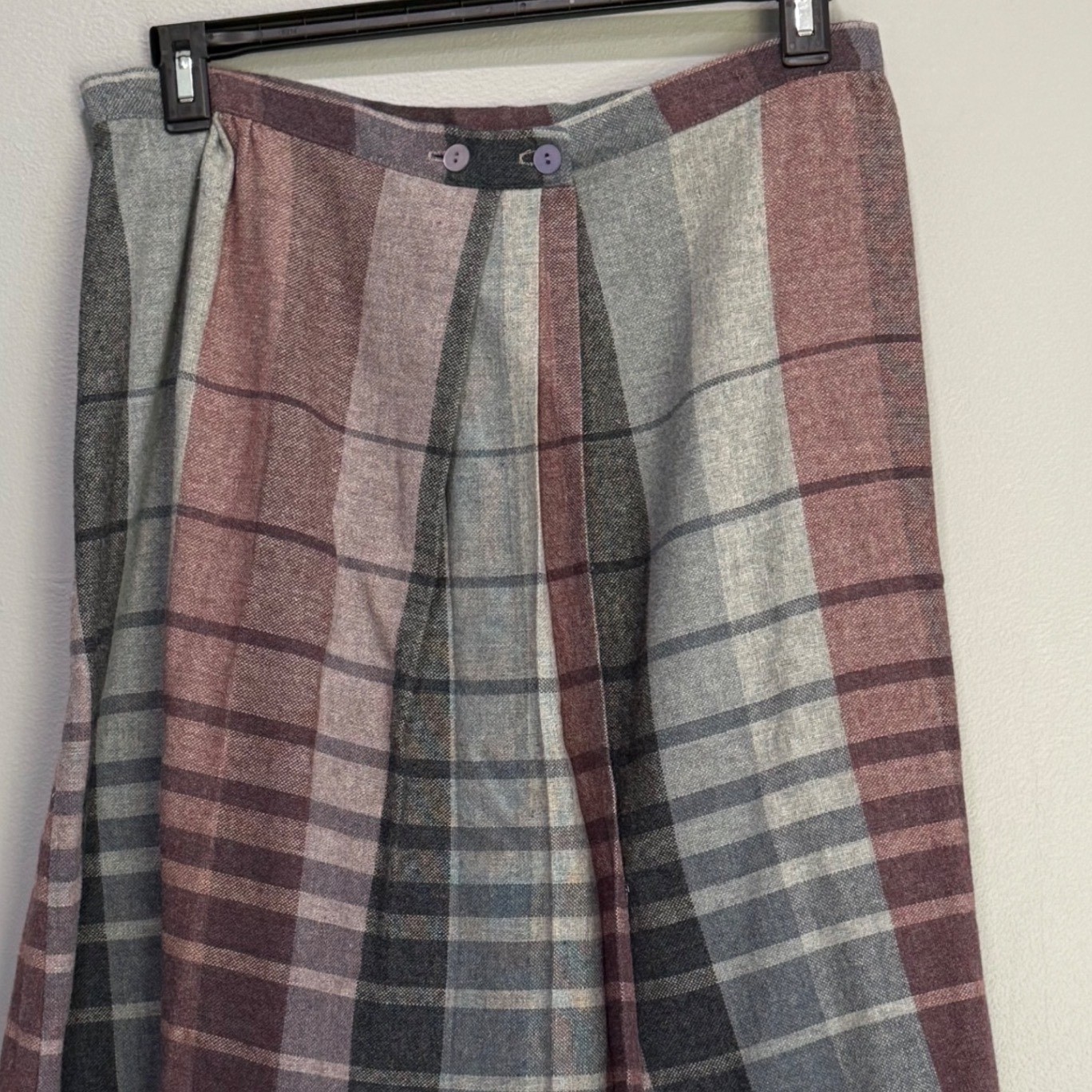 Vintage dark academia Plaid Midi Skirt Burgundy Grey Blue Size 11 wool?