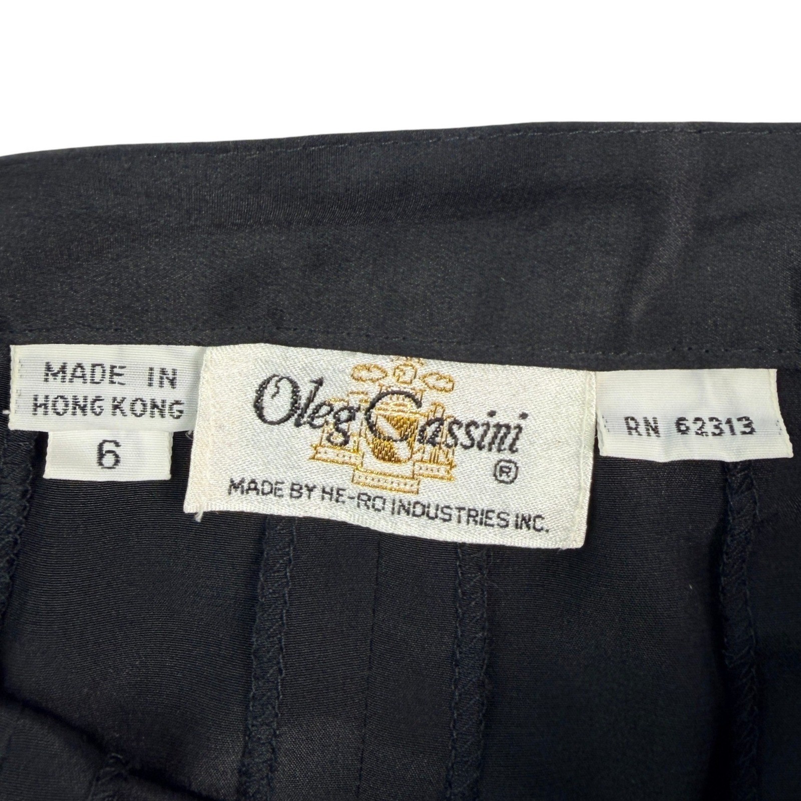 Oleg Cassini Vintage 100% Silk Midi Skirt Black High Waisted Flare Size 6