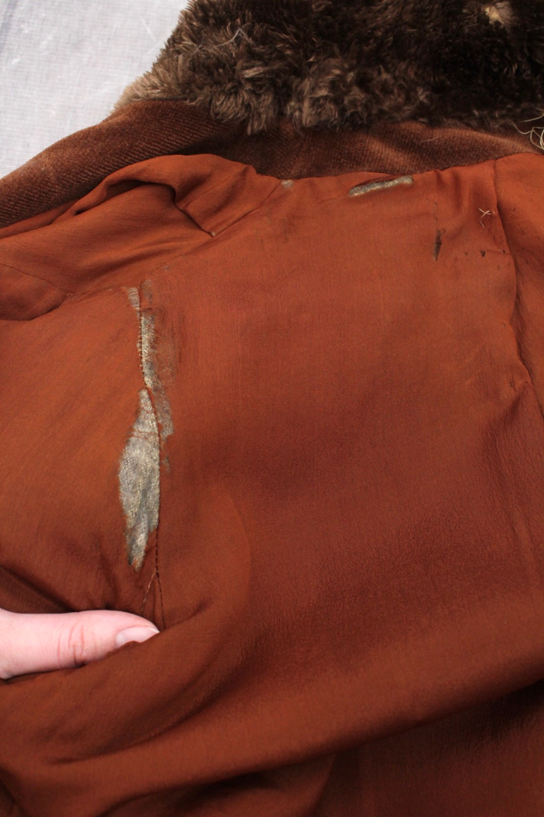 VTG Women’s 30s Brown Wool Coat W/ Fur Trim Collar & Sleeve Cuffs Sz M 1930s