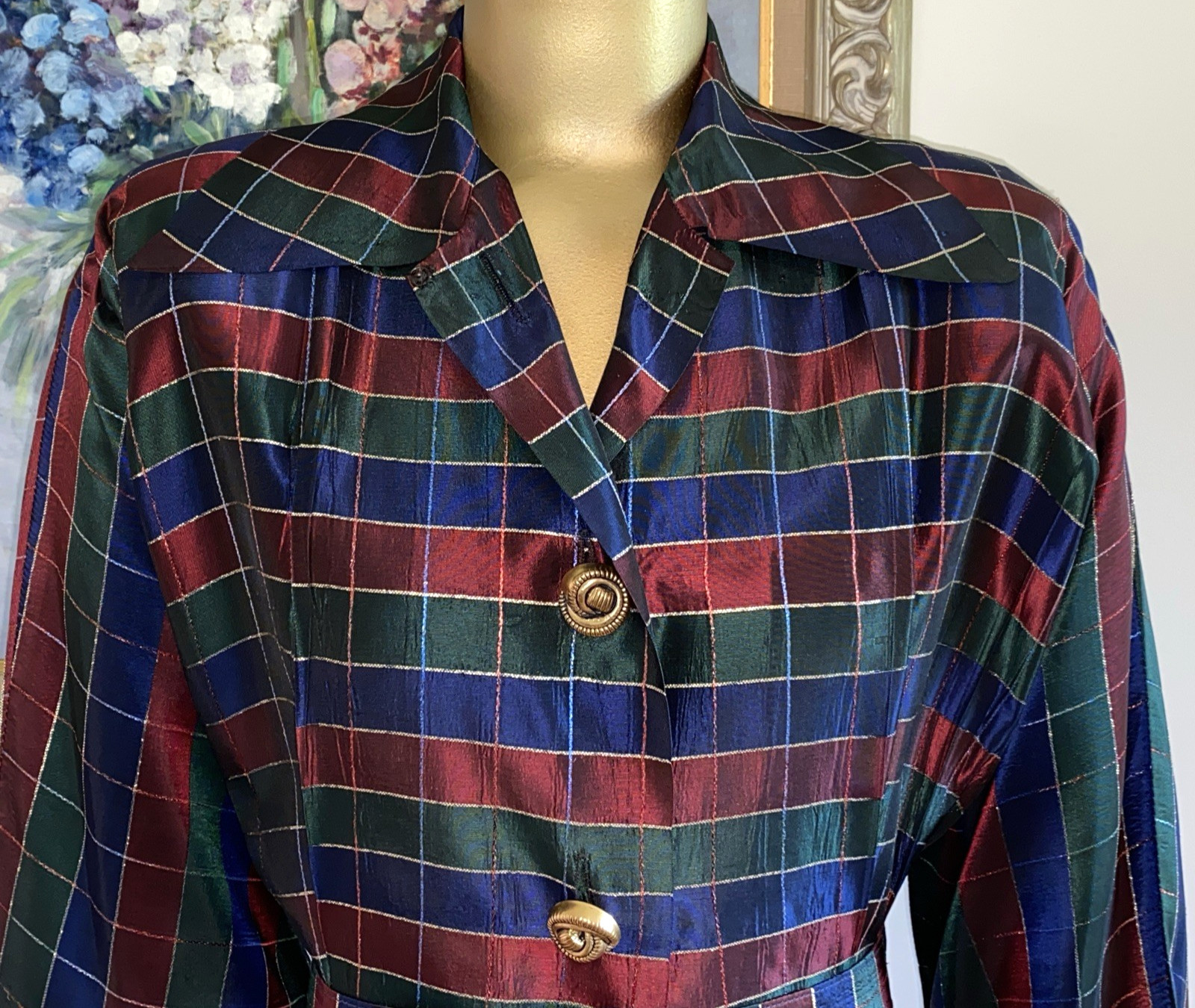 Vintage 40’s 50’s KAMORE Iridescent Taffeta Glam Hostess Jacket L Top Pockets