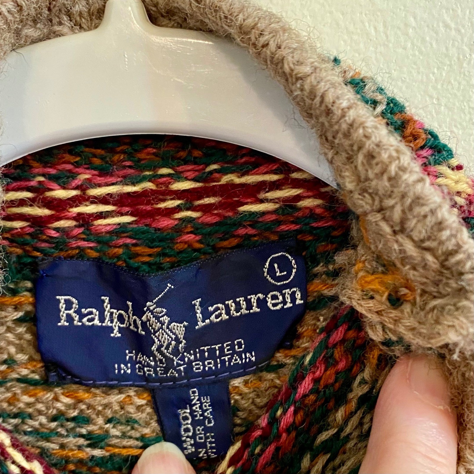 Ralph Lauren 80s VTG Hand Knit Great Britain 100% Wool Fair Isle Sweater M RARE