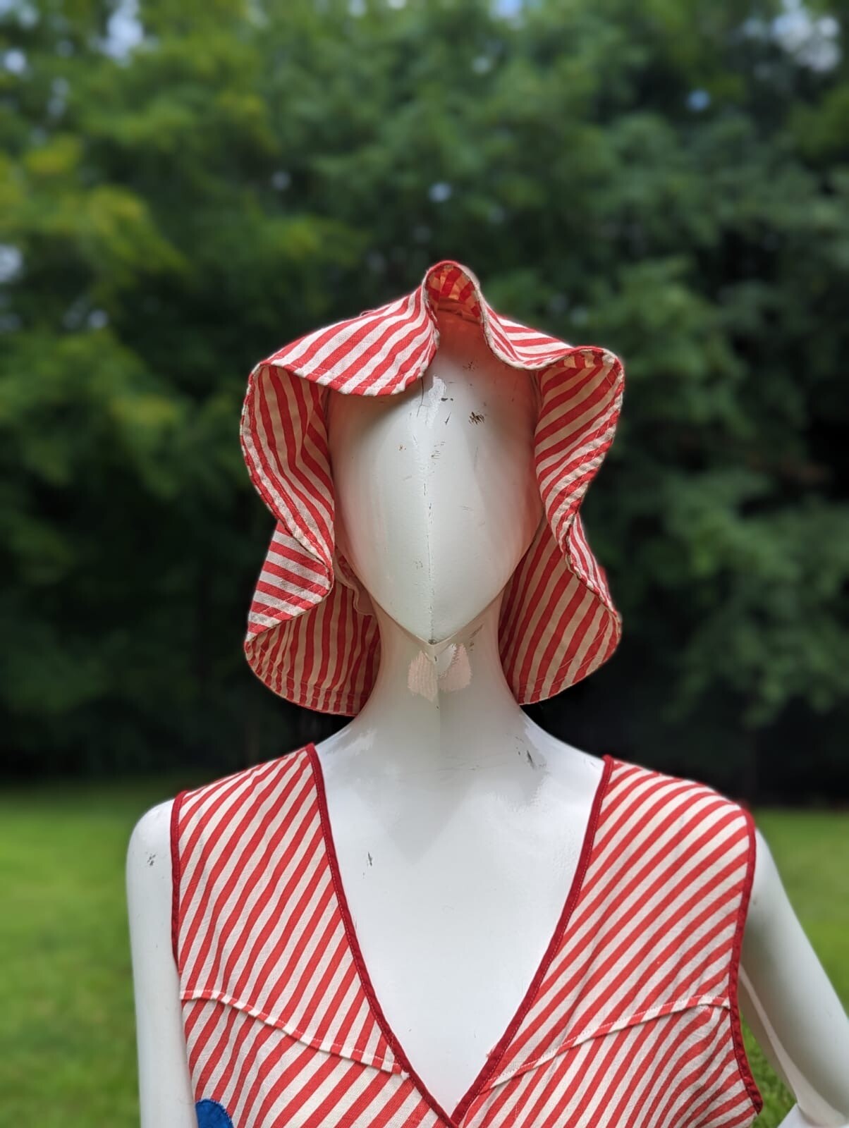 NAUTICAL THEME VINTAGE 1930’S CANDY CANE STRIPED BEACH PAJAMAS ROMPER W HAT