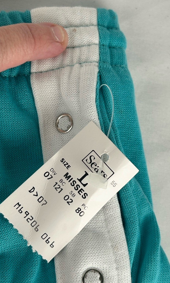 NWT Vintage Sears Turquoise White Track Shorts Womens L Pull On Gym Athletic