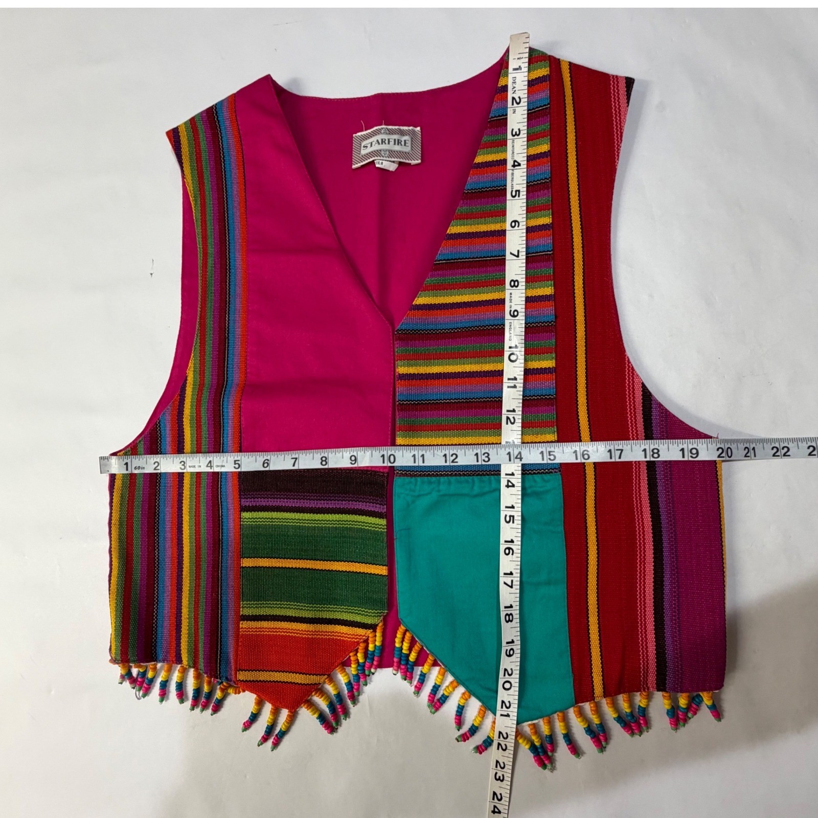 Starfire Vintage 2pc Vest Skirt Set Pink Rainbow Striped Beaded Fringe USA 8 10