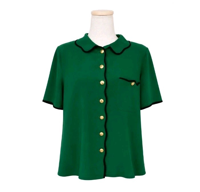 Vintage Lot of 3 Blouses Gold CC Buttons Pink & Green w Black Trim Sz M L *READ*