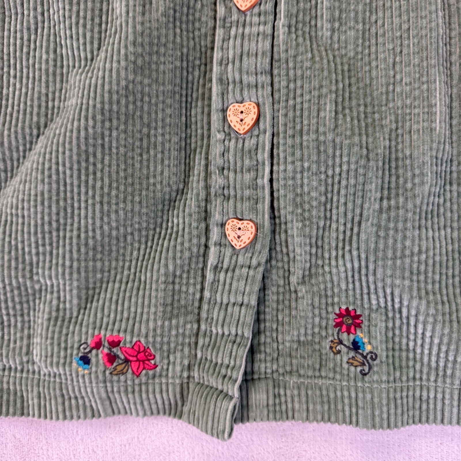Vintage Disney Store Mickey Minnie Mouse Corduroy Dress Sage Green Floral Large
